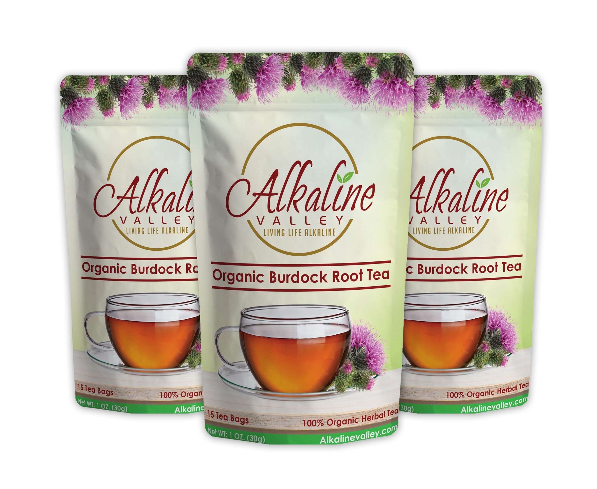 Burdock Root Tea Organic - 100% Alkaline - 45 Unbleached/Chemical-Free Burdock Root Tea Bags - Pack of 3 - Caffeine-Free, No GMO