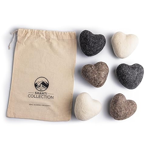 Big Heart Reusable Handmade Wool Dryer Balls for Laundry 6 - Pack XL, Wool Balls Replaces Dryer Sheets and Shorten Drying Time