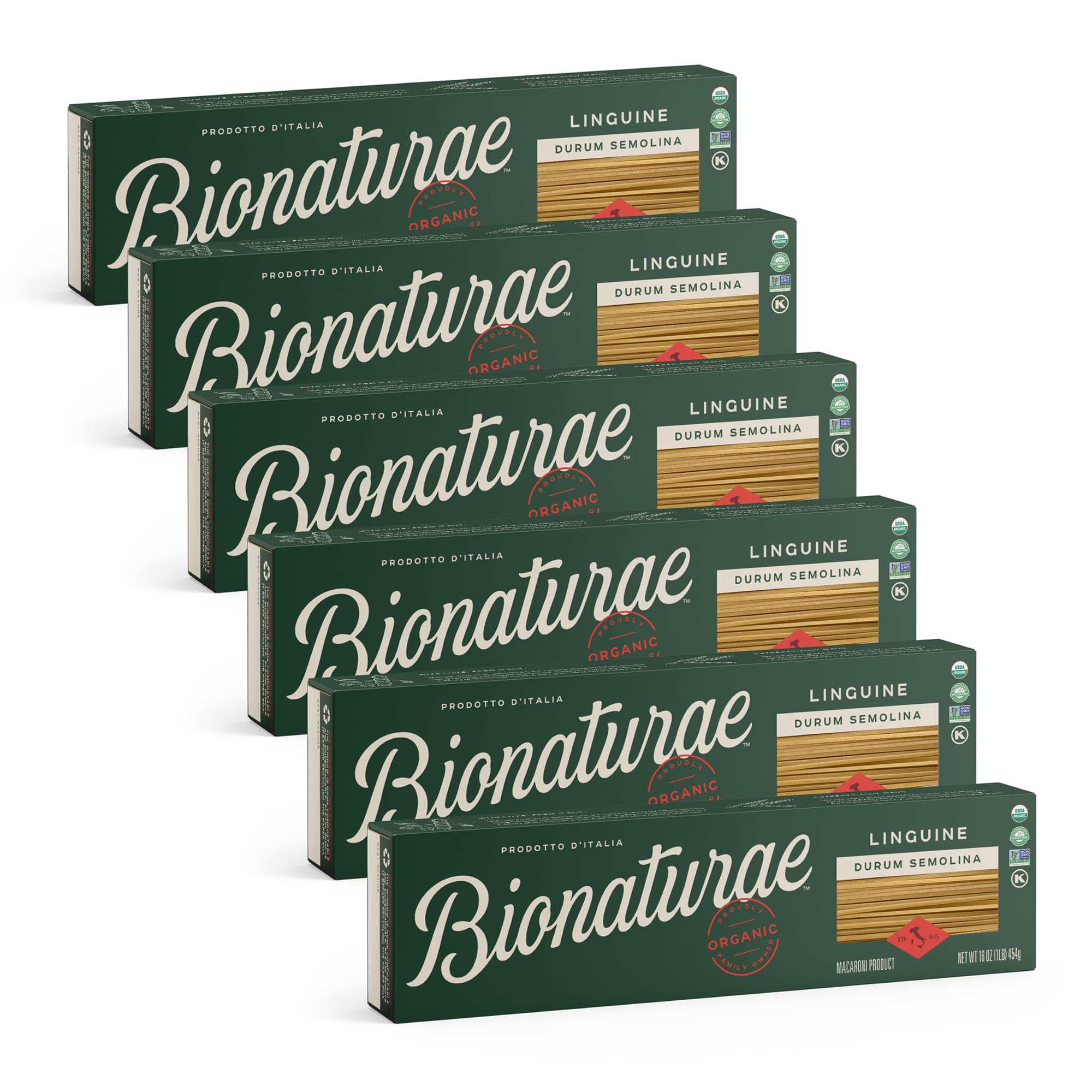Bionaturae Linguine Pasta Noodles - Durum Semolina Pasta, Kosher, High Protein, Non-GMO, USDA Certified, Durum Semolina Linguine, Linguine Pasta