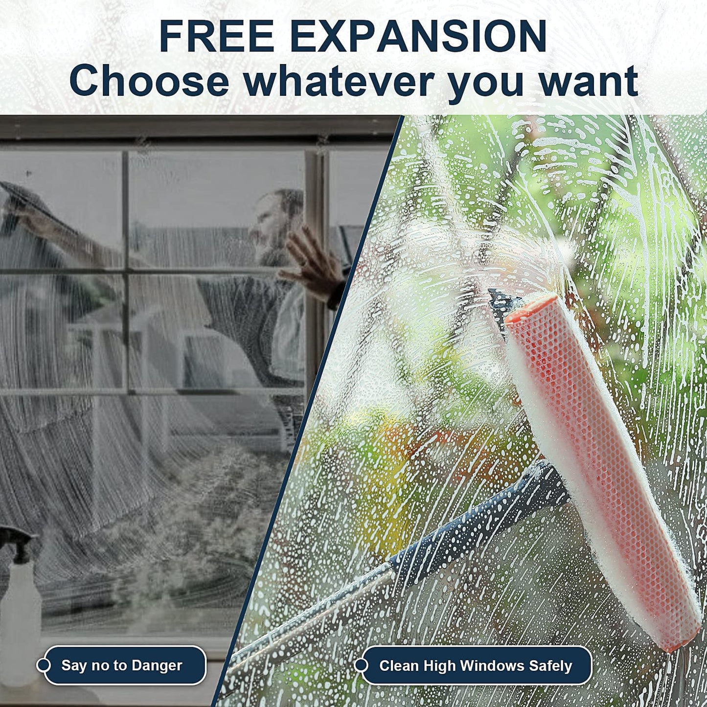 Professional Window Squeegee,2-in-1 Window Cleaner with 56" Long Stainless Steel Handle,Window Washing Kit, Glass Door Cleaner,Multi-Use Car