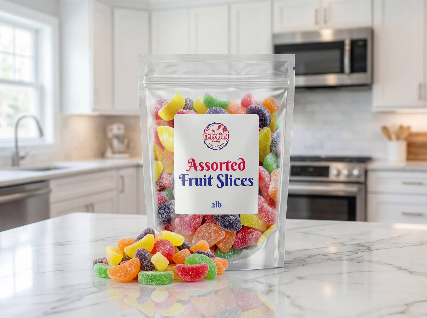 Fruit Slices Candy 2 lb Bulk Bag - Lemon Cherry Strawberry Orange Lime Flavors, Sugar Coated Jelly Treats, Soft Chewy Snacks, Party Dessert