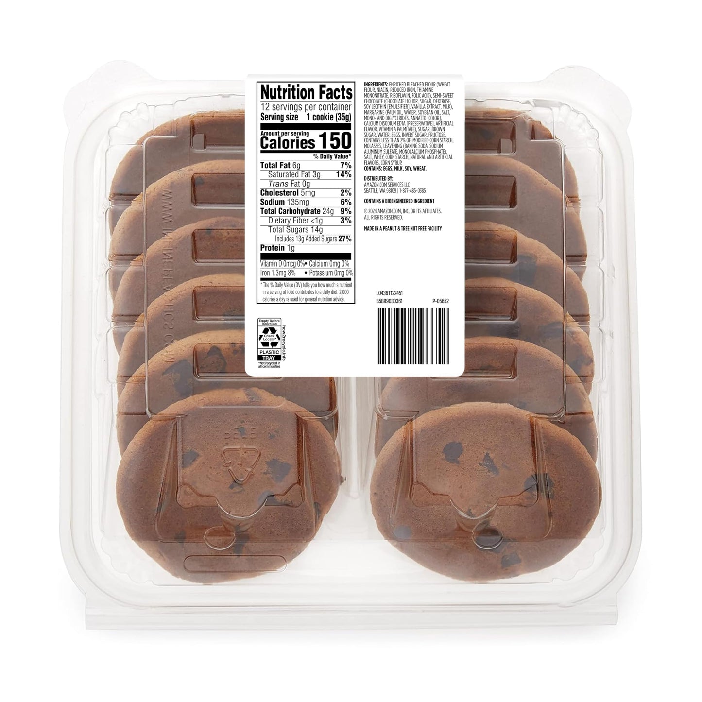 Amazon Grocery, Chocolate Chunk Cookies, 15 Oz, 12 Ct, Frozen