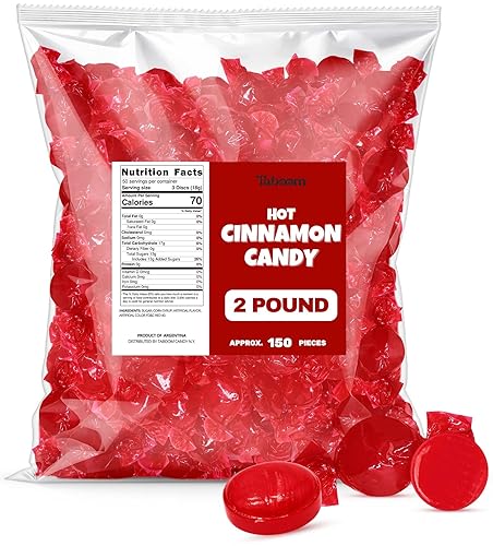 Cinnamon Hard Candy Discs 2 lbs Bulk Pack Christmas Candies - Approx. 150 Individually Wrapped Spicy Cinnamon Flavored Hard Candies for Parties