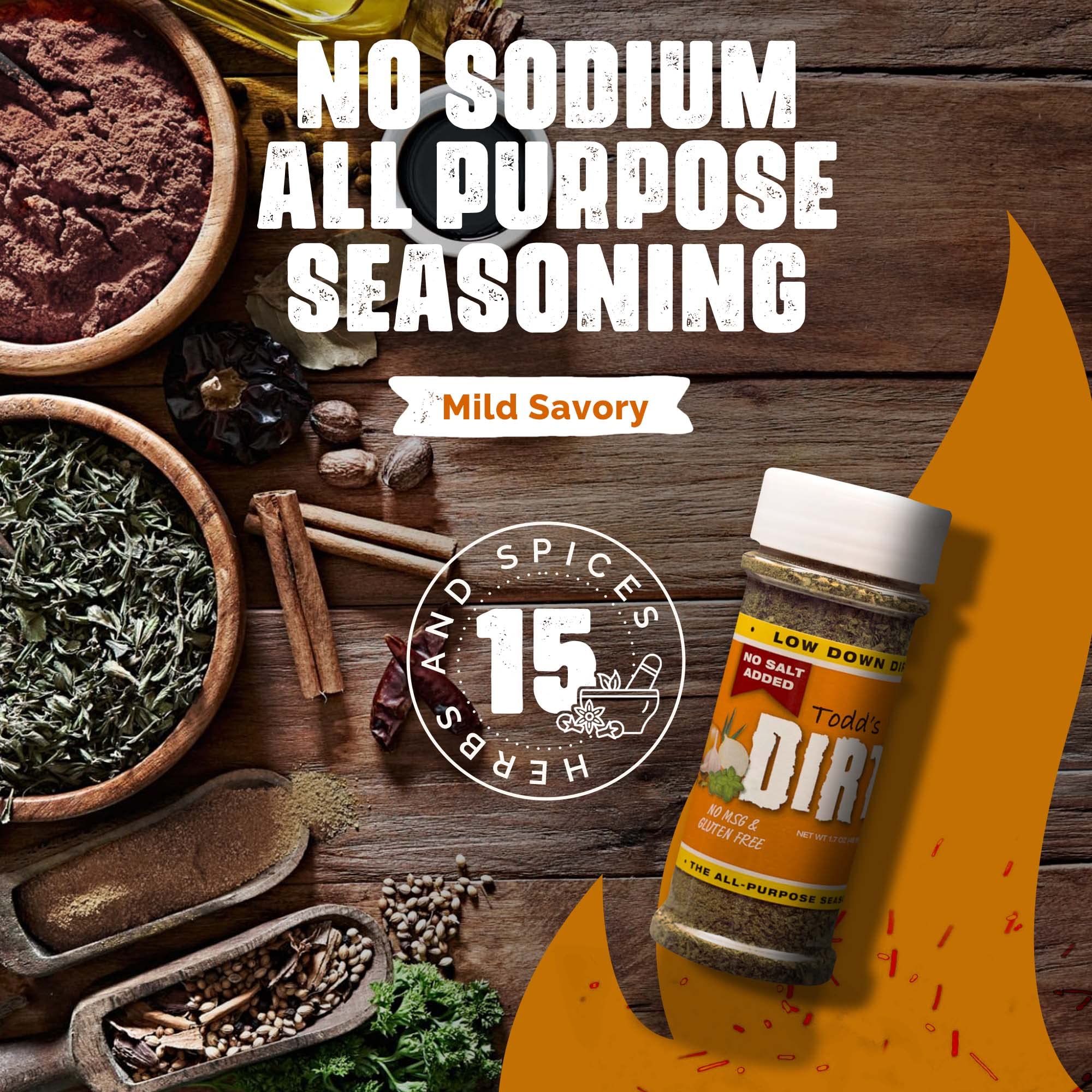 Todd’s DIRT - Low Down DIRT Small Bottle 1.7 oz, NO SALT Gourmet All Purpose Seasoning, Mild Savory Seasoning that’s GREAT ON EVERYTHING,100% All