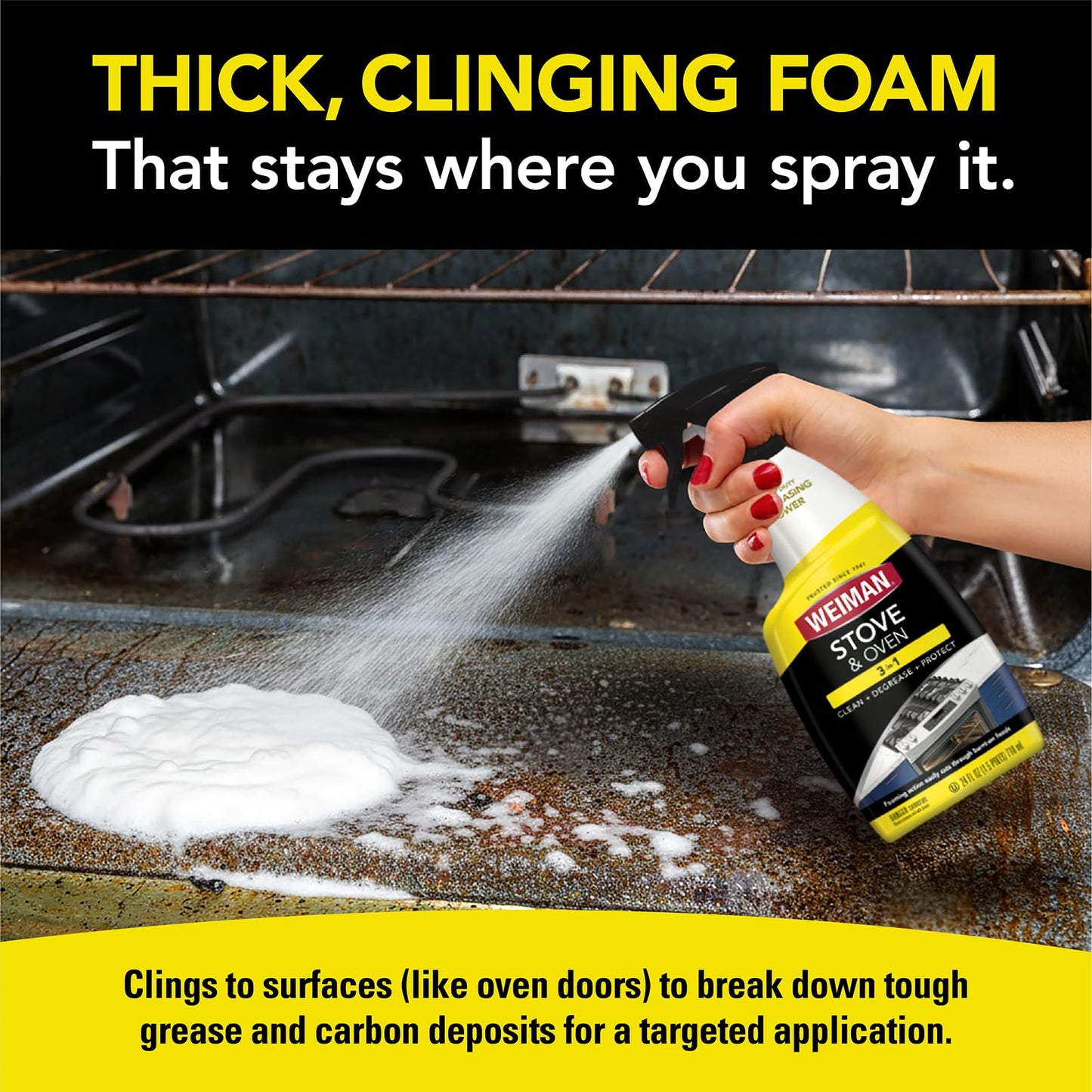 Weiman Heavy Duty Stove and Oven Cleaner 3 Piece Total Clean Kit, For Baked on Grease, Grime, Carbonized Food, Includes Foaming Cleaner (24oz)