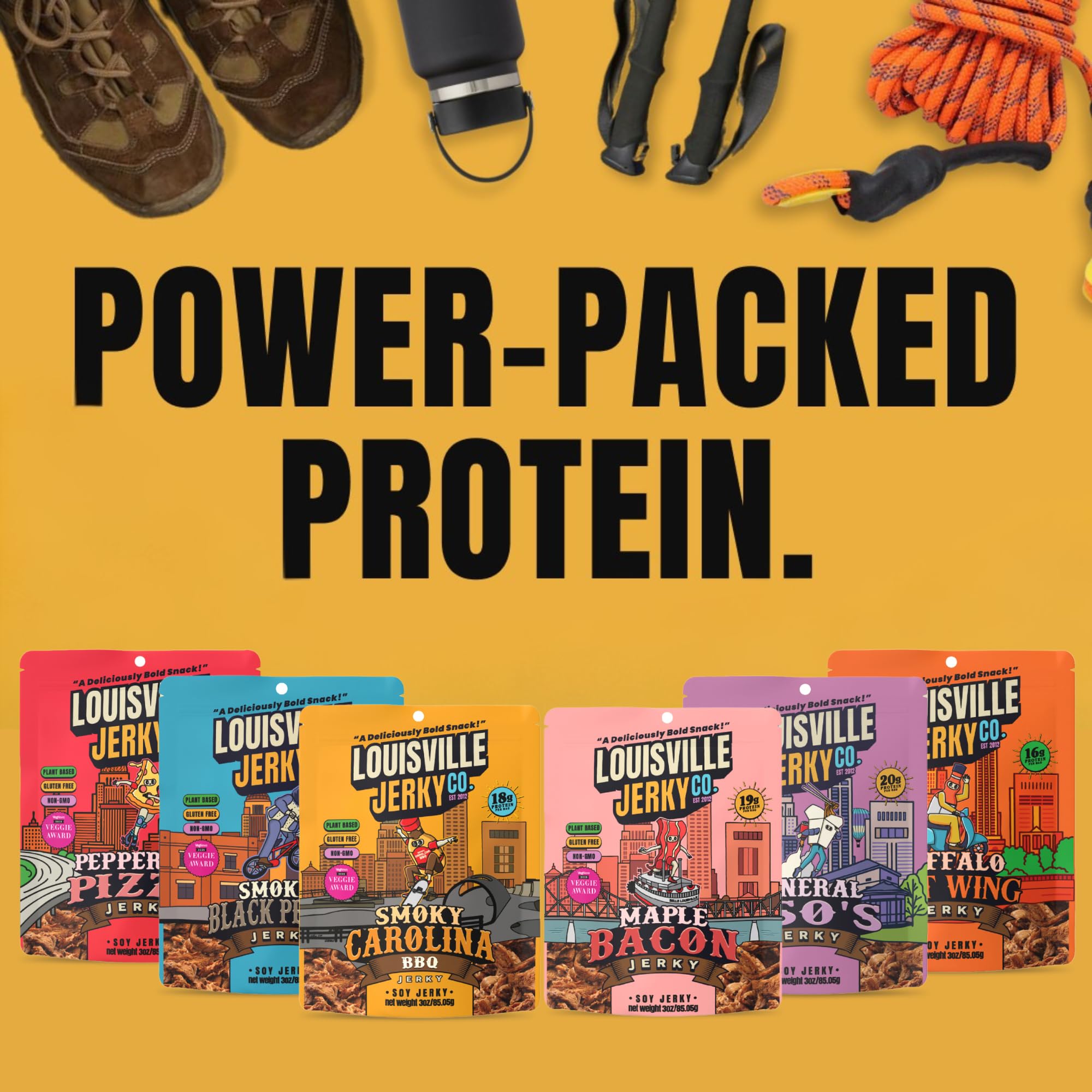 Louisville Vegan Jerky - Buffalo Hot Wing Vegan and Vegetarian Meat - Lip-Smacking Jerky - Gluten-Free High Protein Vegan Snacks 18 grams of Non-GMO