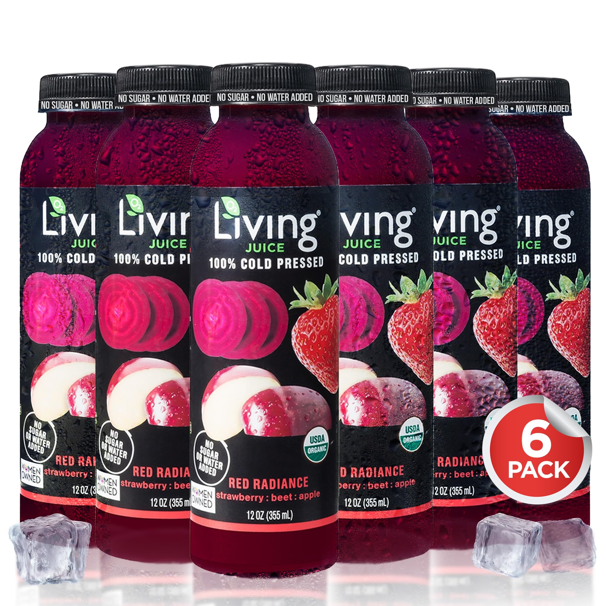 O2 Living Juice Cold Pressed Drink - Red Radiance Organic Juice Pack - No Added Sugar or Water, Naturally Sweetened from Fruits, Rich in Nutrients