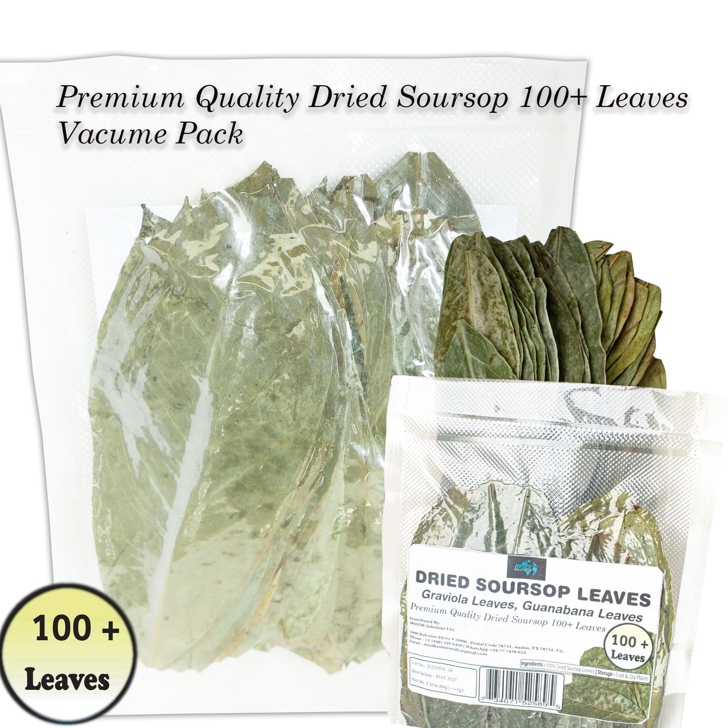Dried soursop leaves Graviola Leaves Tea - Whole Dried Guanabana Loose Leaf, 100+ Leaves, Caffeine-Free, Vacuum-Sealed Pack