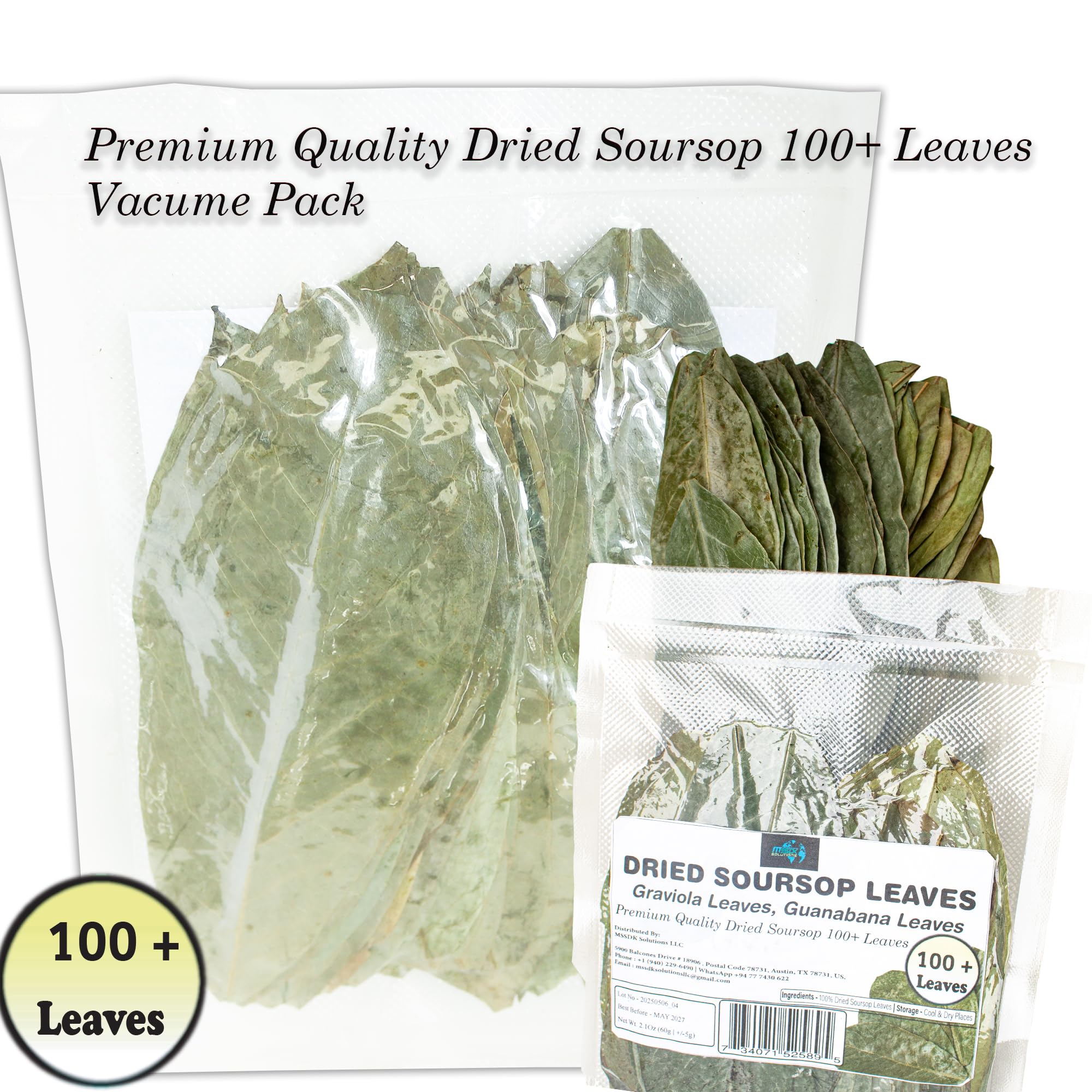 Dried soursop leaves Graviola Leaves Tea - Whole Dried Guanabana Loose Leaf, 100+ Leaves, Caffeine-Free, Vacuum-Sealed Pack