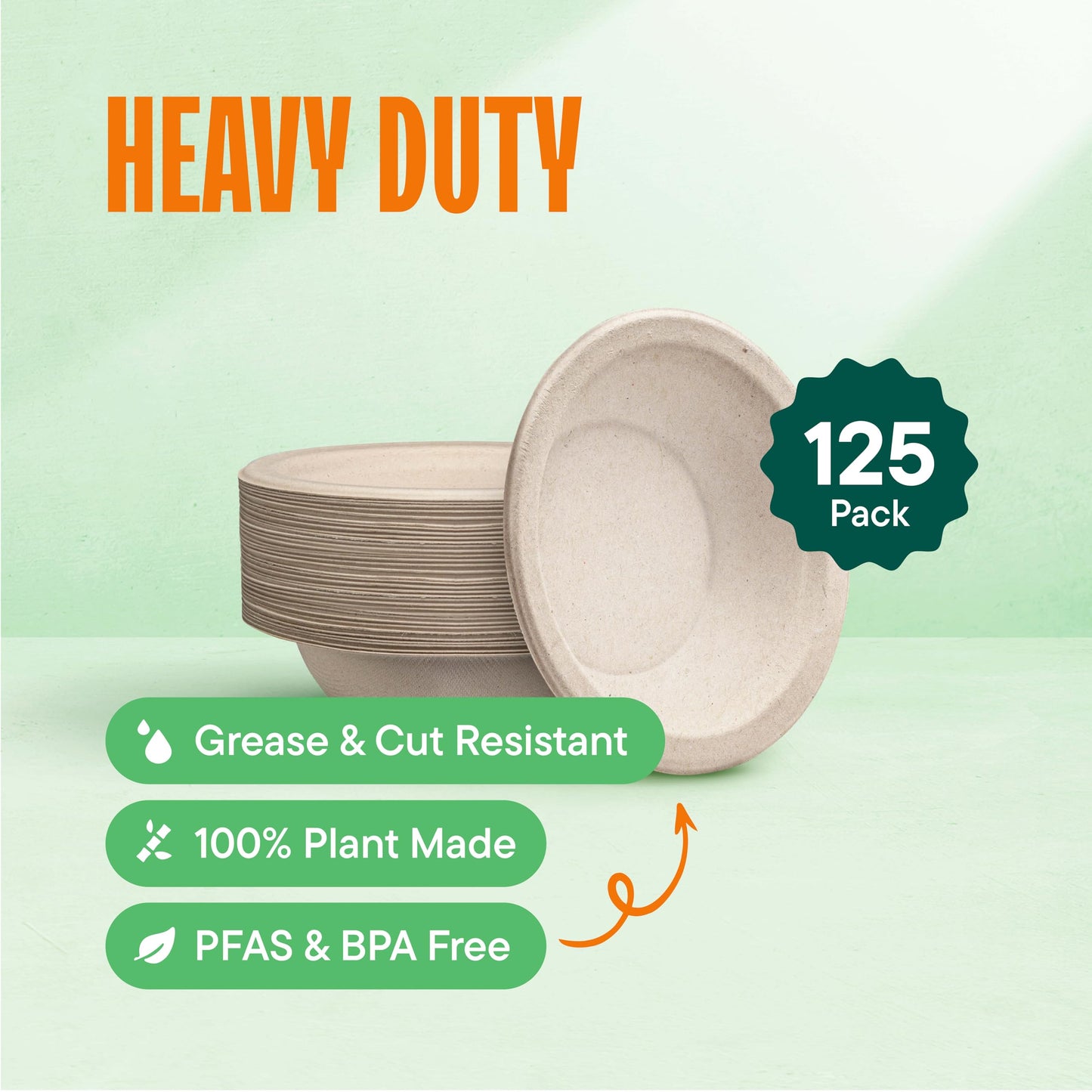 Stack Man Paper Bowls, 100% Compostable Disposable Soup Bowl [125-Pack] 12 oz. Heavy Duty, Eco-Friendly, Biodegradable Bagasse Hot Food Plates