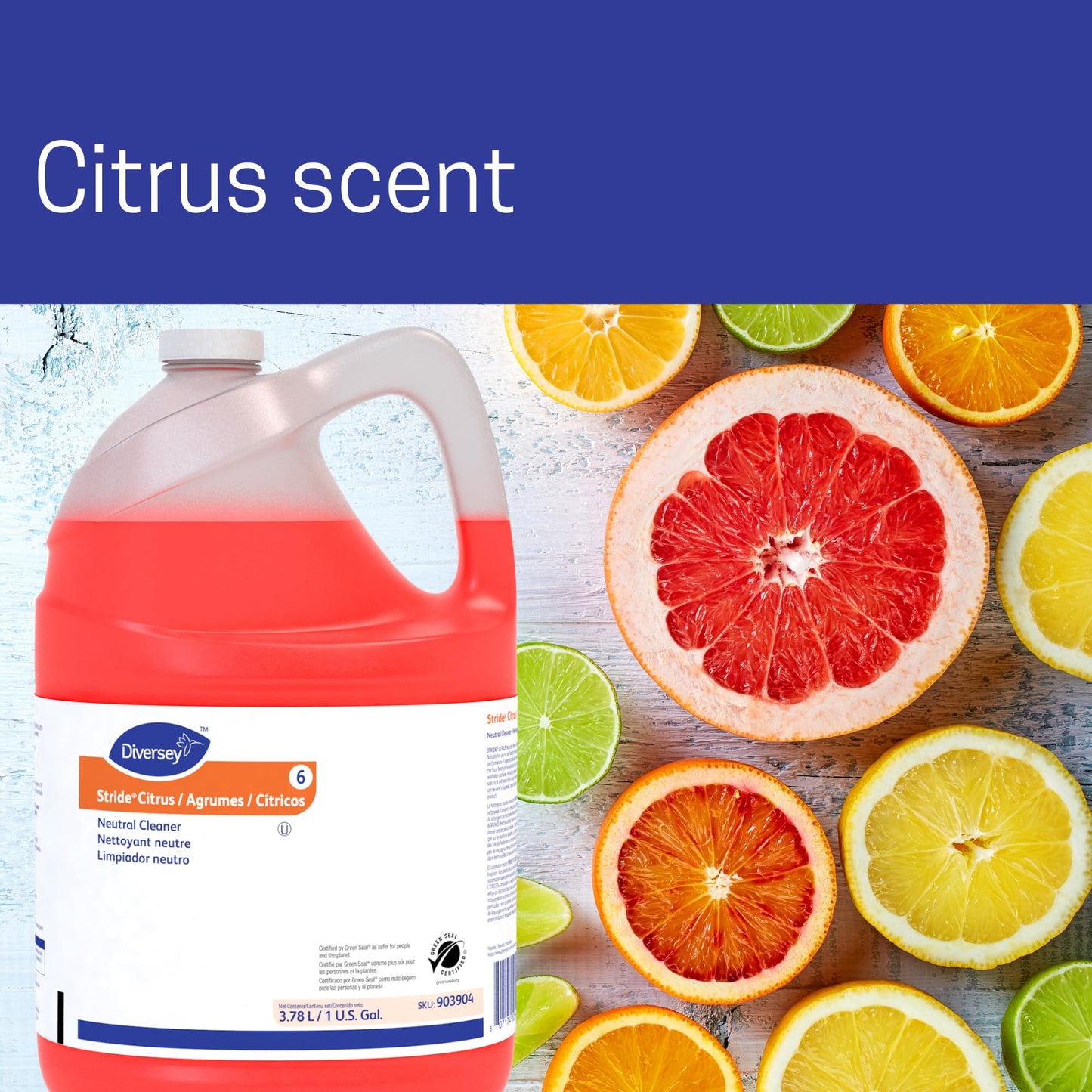 Diversey 903904 Stride Citrus Neutral Cleaner, Commercial Floor Cleaner, Citrus Scent, Concentrate, 1-Gallon (Pack of 4)