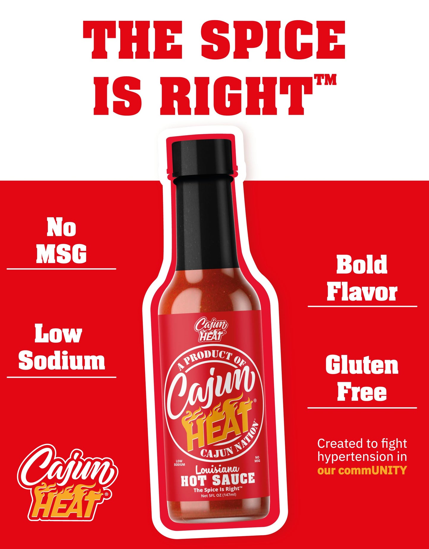 Cajun Nation CAJUN HEAT Louisiana Hot Sauce 5oz - Bold Flavor with No MSG - Authentic Louisiana Style Heat from the Cajun Coast - Low Sodium Bottle