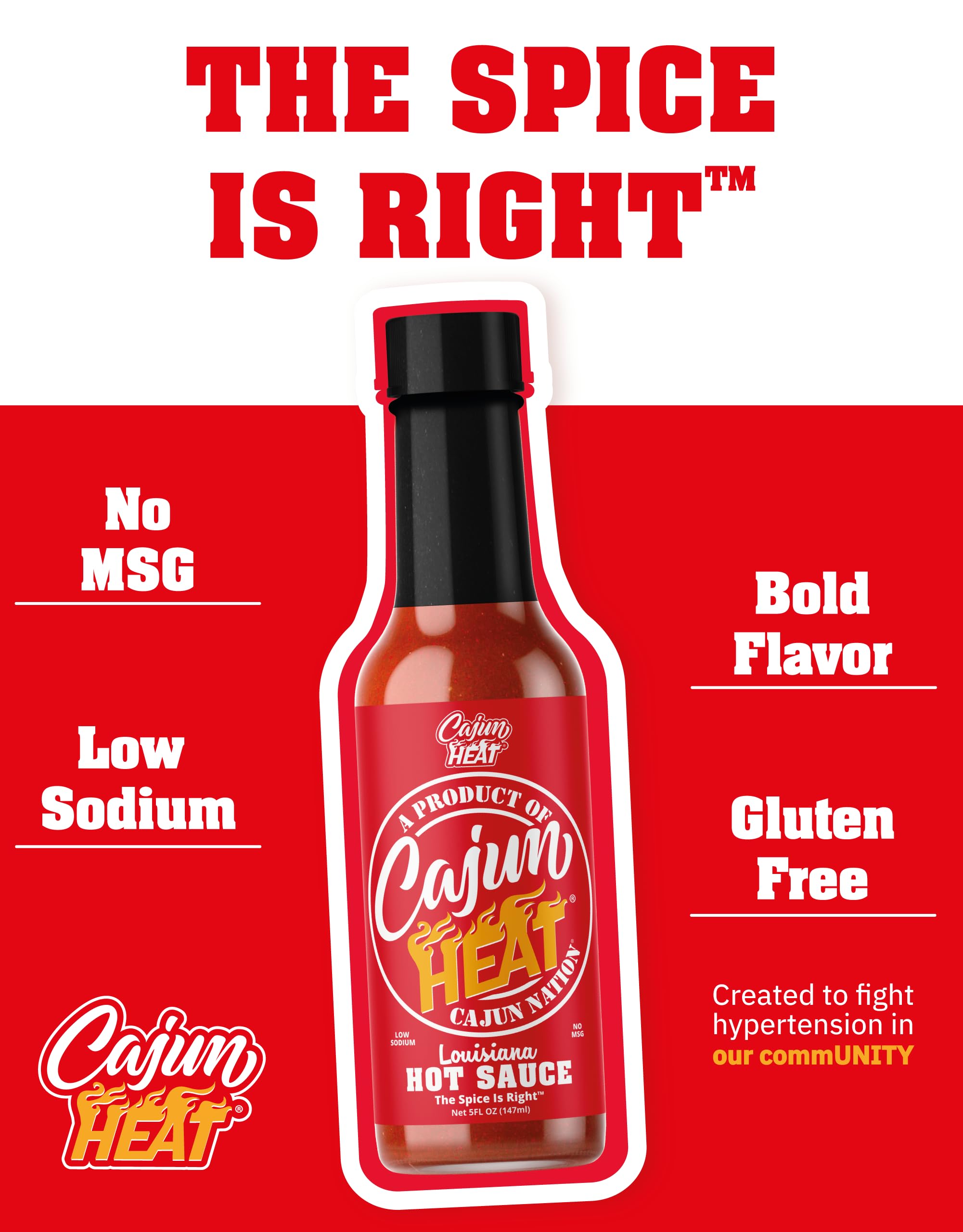 Cajun Nation CAJUN HEAT Louisiana Hot Sauce 5oz - Bold Flavor with No MSG - Authentic Louisiana Style Heat from the Cajun Coast - The Spice Is Right!