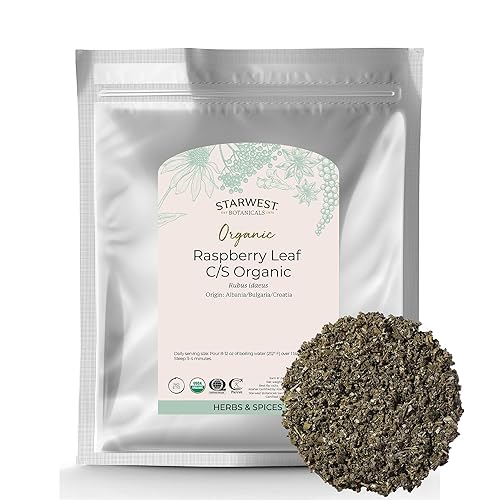 Starwest Botanicals Organic Raspberry Leaf - Herbal Loose Leaf Tea, Caffeine Free Natural Herbs, Pure Dried Raspberry Leaf, Cut & Sifted, Certified
