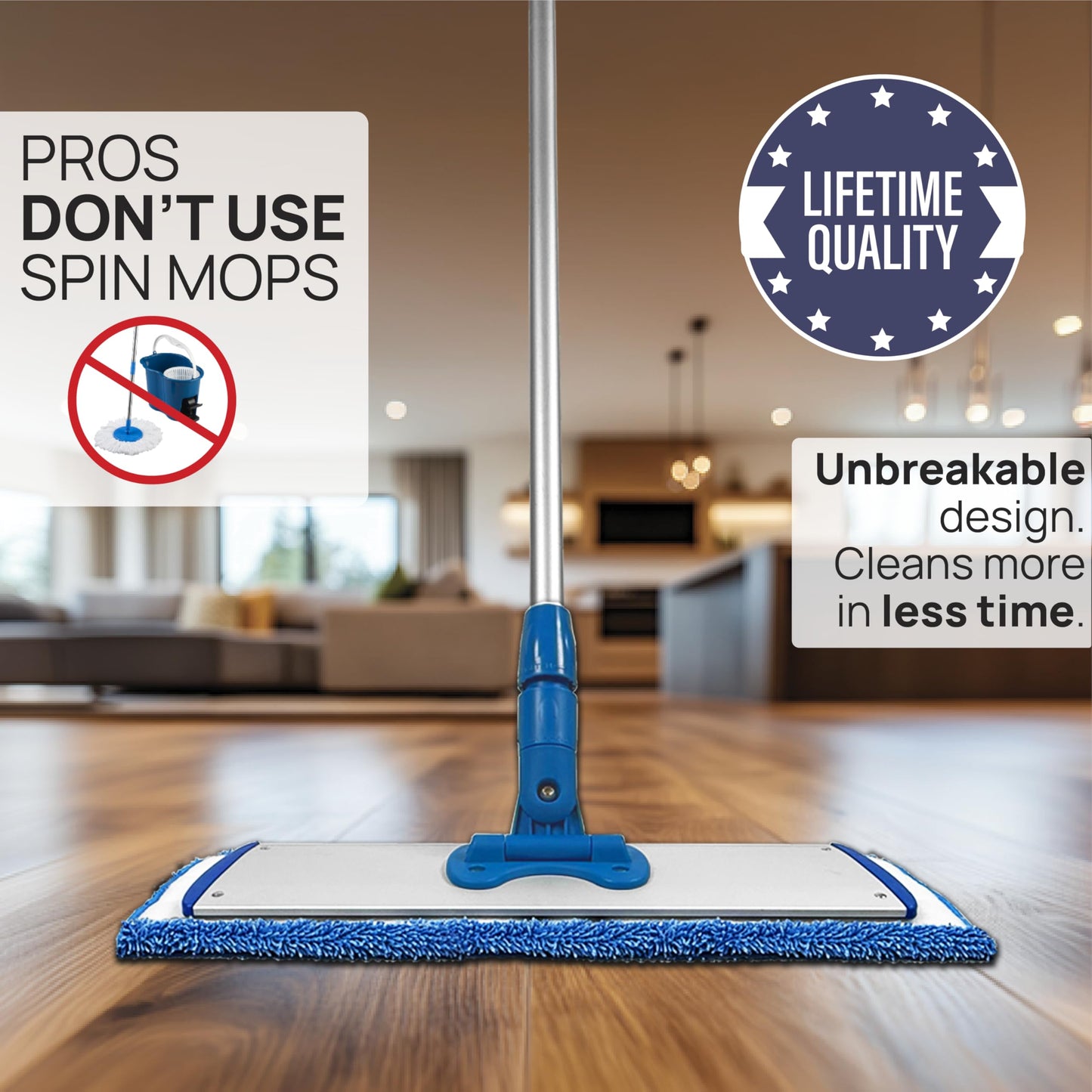 18” Pro Microfiber Hardwood Floor Mop - Cleans Floor in Seconds | Dust & Wet Mopping | Hardwood, Tile, Laminate & Vinyl with 3 Washable Pads, No
