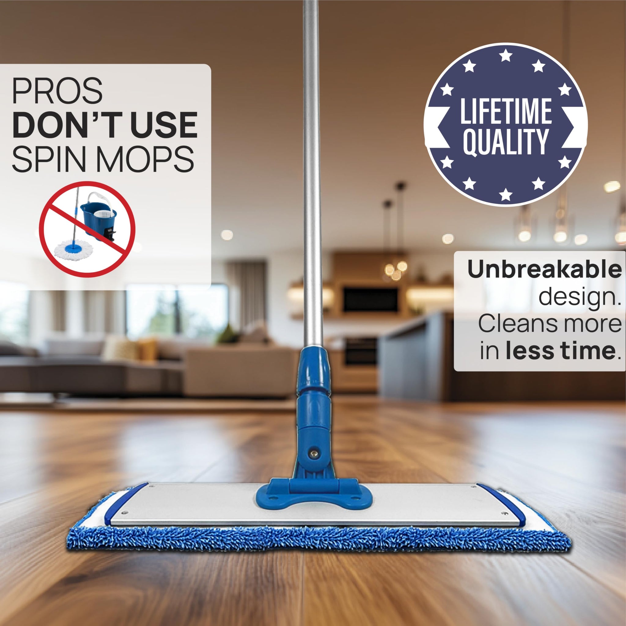 18” Pro Microfiber Hardwood Floor Mop - Cleans Floor in Seconds | Dust & Wet Mopping | Hardwood, Tile, Laminate & Vinyl with 3 Washable Pads, No