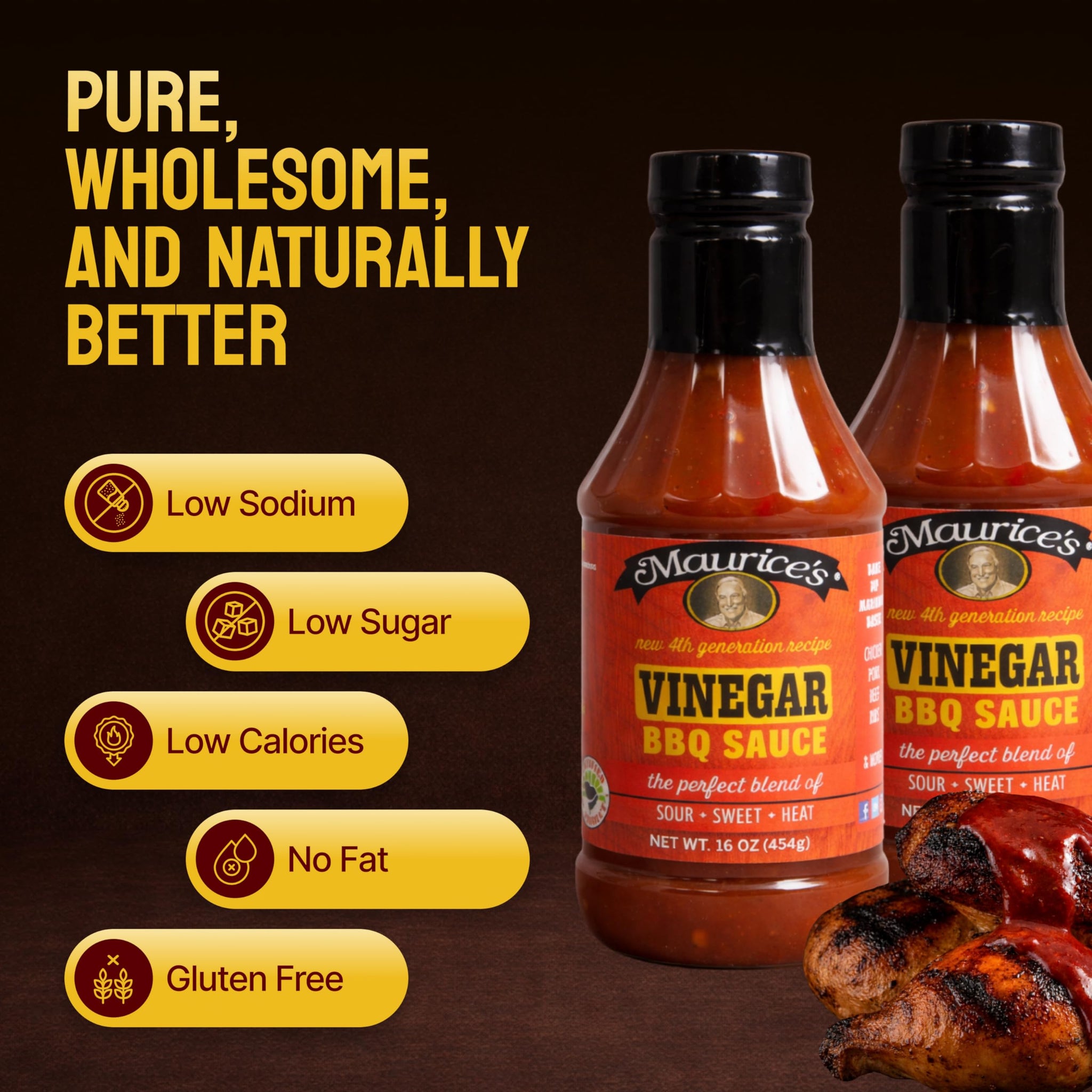 Maurice’s Gourmet Blend Vinegar BBQ Sauce - Sweet & Savoury Carolina with Smoke - Authentic Southern Carolina Barbeque Dressing- Apple Cider Vinegar