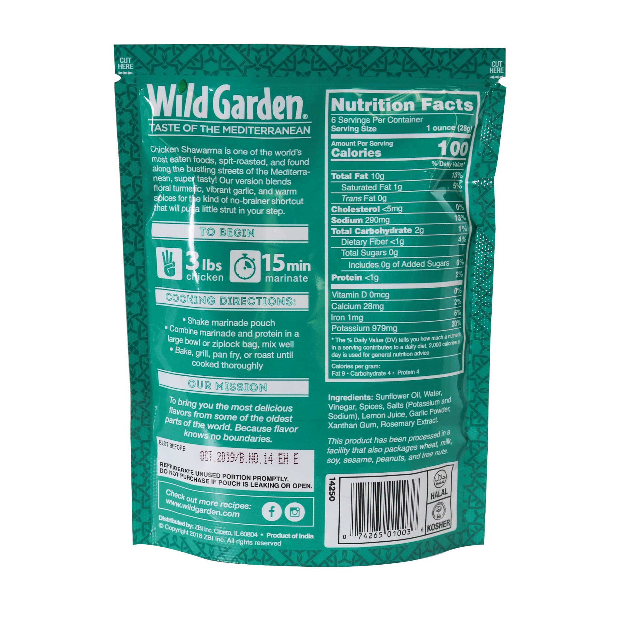 Wild Garden Ready-To-Use Marinade, Chicken Shawarma Seasoning, 100% All Natural, No Additives, No Preservatives, Bold, Flavorful, Perfect for Chicken