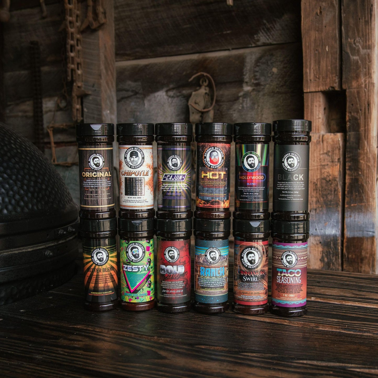 Bearded Butchers Ultimate 12-Pack Seasoning Bundle - Includes All Bearded Butchers Flavors - Original, Chipotle, Cajun, Hot, Hollywood, Black, Butter