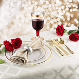 BloominGoods 50 Plastic Disposable Dessert/Appetizer Plates | 7.5 inches White with Gold Rim Real China Look | Ideal for Weddings, Parties, Catering |