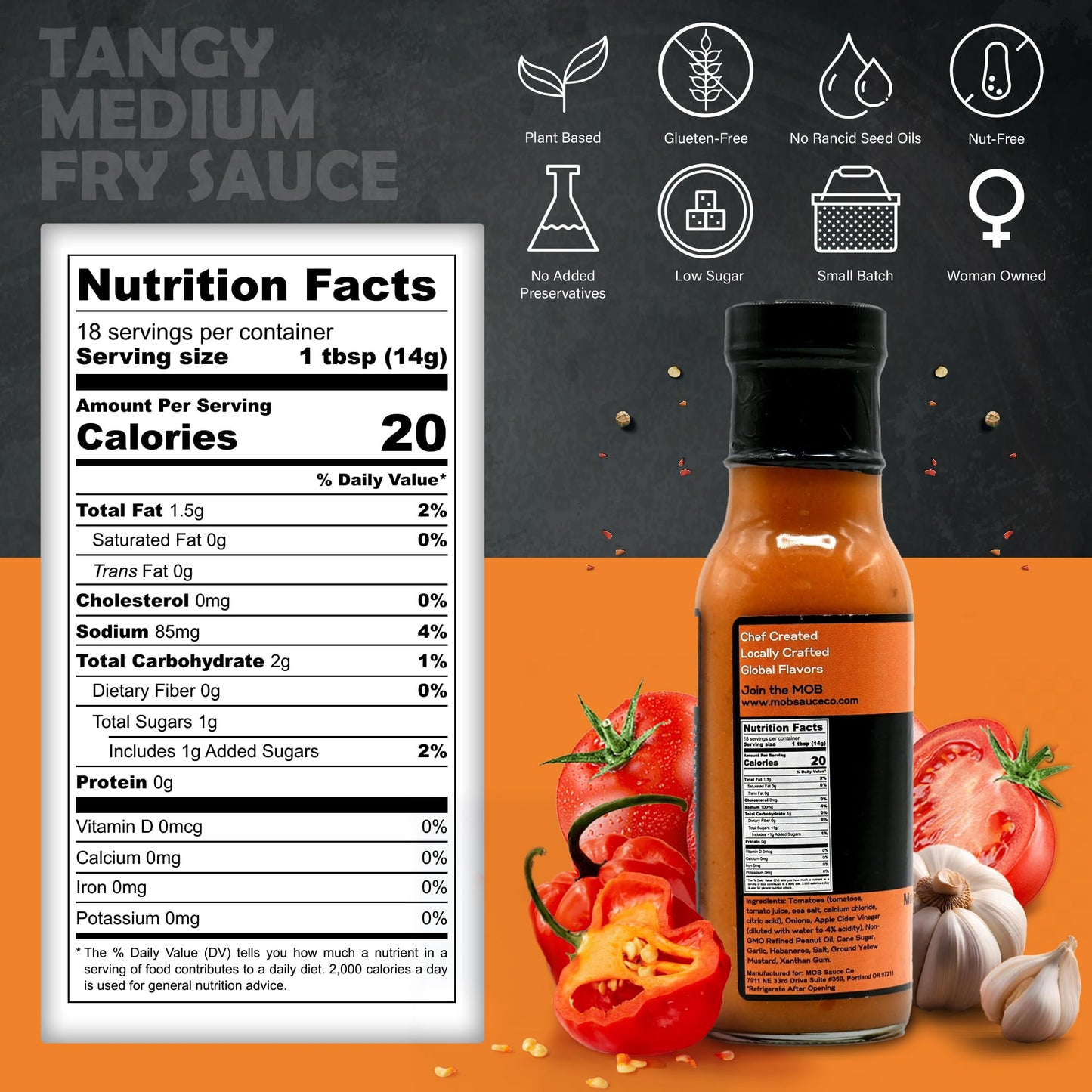 MOB Sauce Tangy Medium Special Fry Sauce - Tangy & Spicy, Plant-Based Condiment for Burgers & More that’s Vegan, Gluten-Free, Keto-Friendly