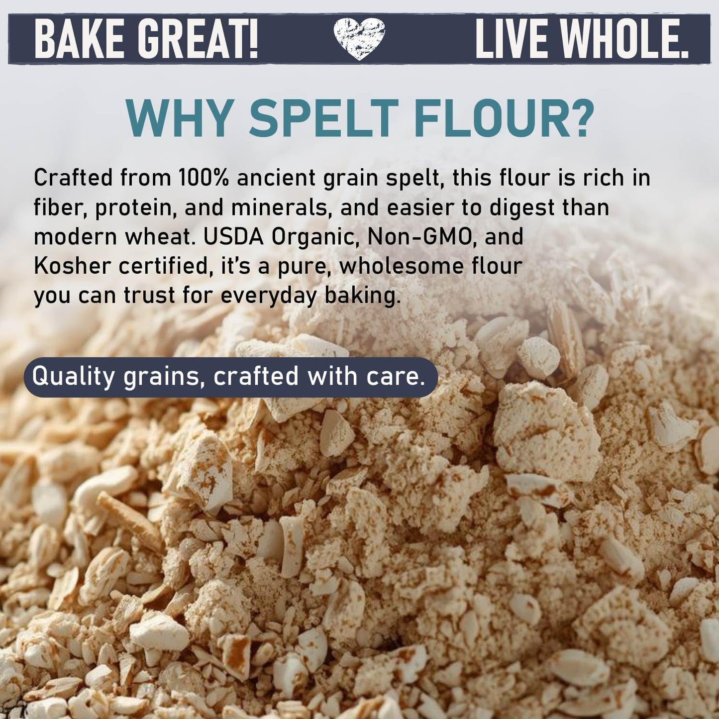 Great River Milling Organic Spelt Flour | Whole Grain Ancient Wheat Flour | USDA Organic, Non-GMO, Kosher | High Fiber, Mild Flavor | Ideal for Baking