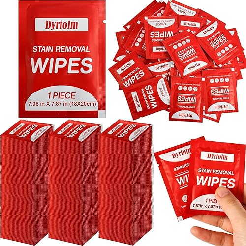 200 Pack Stain Remover Wipes,Individual Wrapped Wipes for Clothes,Mini Travel Stain Removal Wipe,Cleaning Wipesfor Clothes Fabric laundry