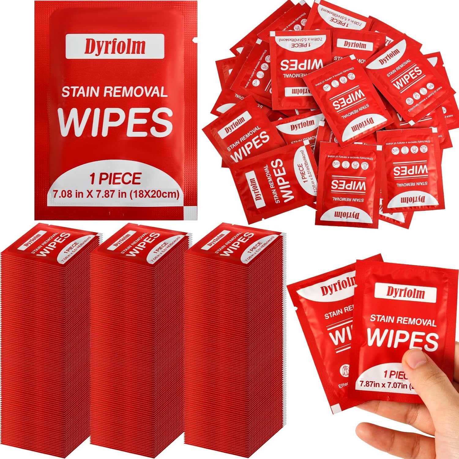 200 Pack Stain Remover Wipes,Individual Wrapped Wipes for Clothes,Mini Travel Stain Removal Wipe,Cleaning Wipesfor Clothes Fabric laundry