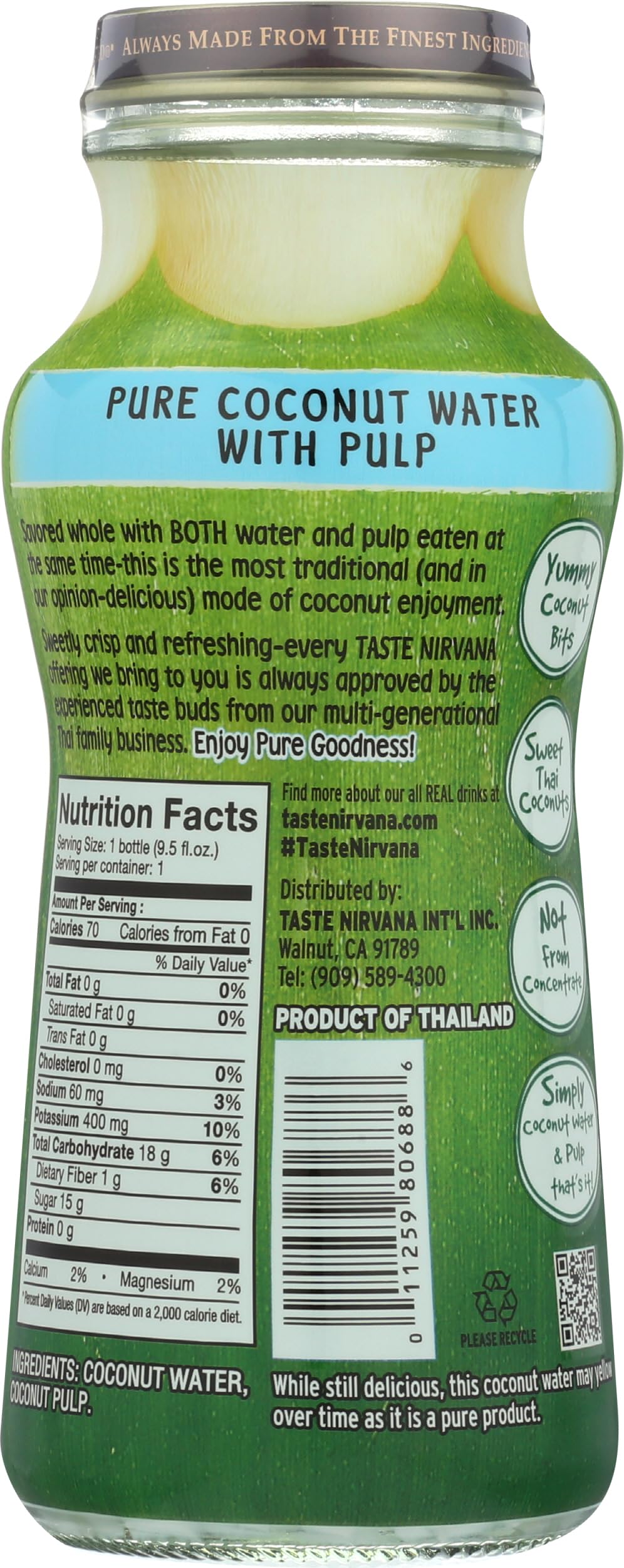 Taste Nirvana, Coconut Water With Pulp, 9.5 Fl Oz