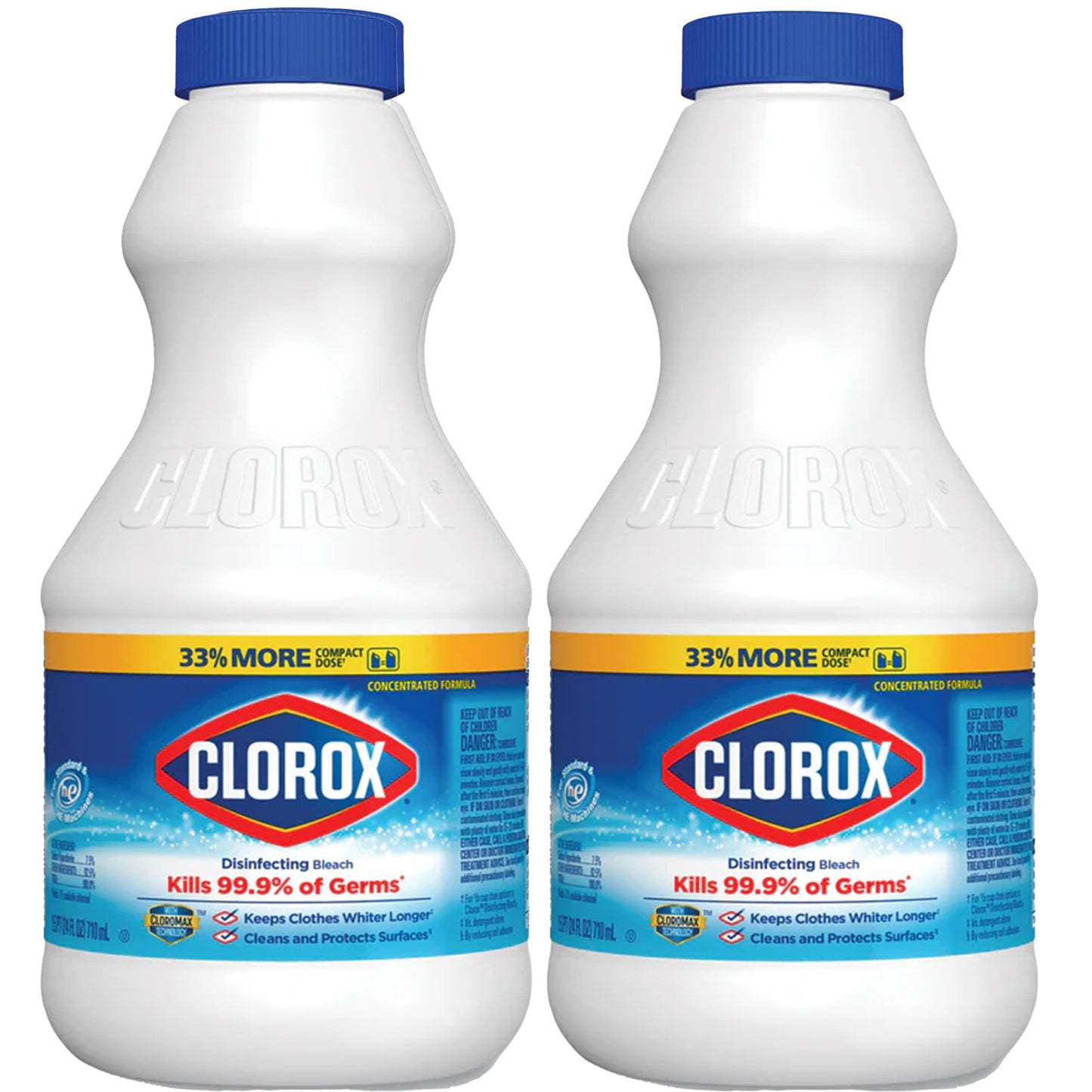 Clorox Regular Disinfecting Bleach Cleaner, 2 Pack Concentrated Liquid Bleach, Removes Mold, Mildew and Stains, Whitens, for Multi Purpose Cleaning