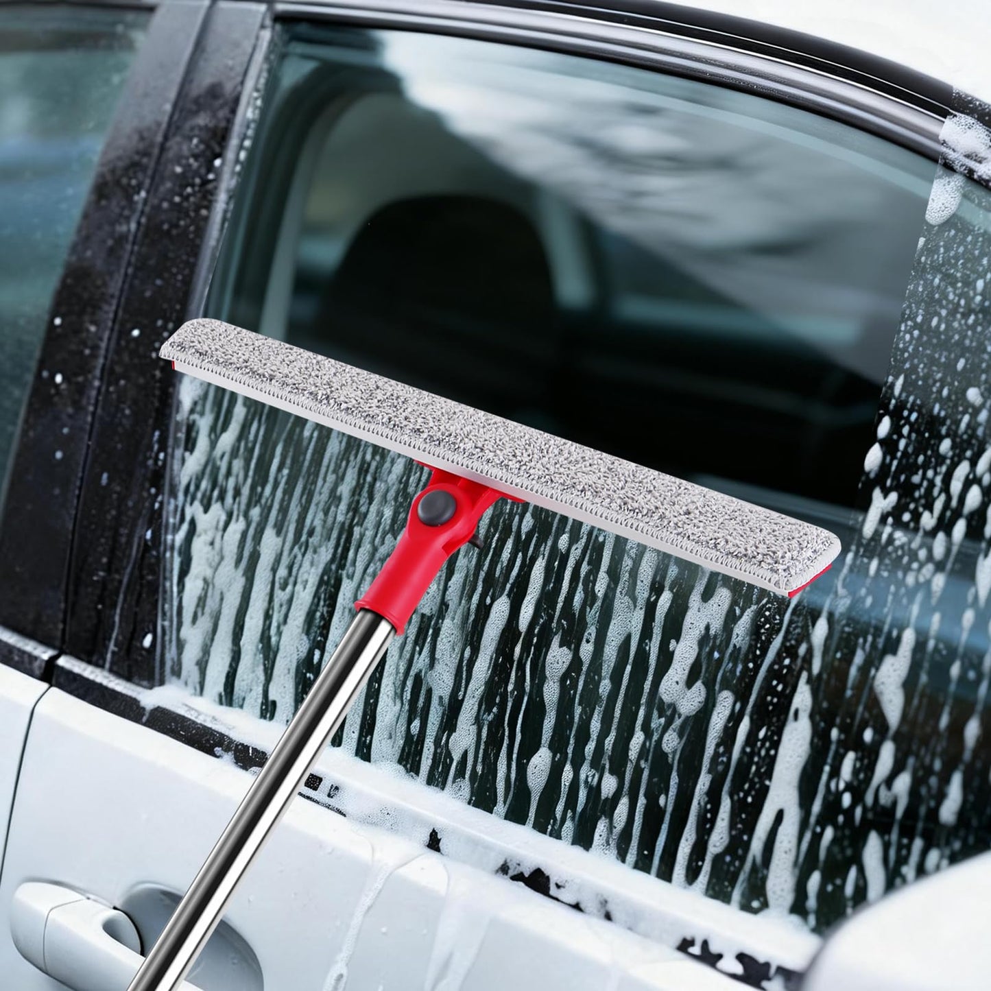 86.6" Window Squeegee for Home, Squeegee for Window Cleaning Kit with 6-Section Adjustable Long Handle, 16" & 12" Glass Scraper Squeegee for Shower