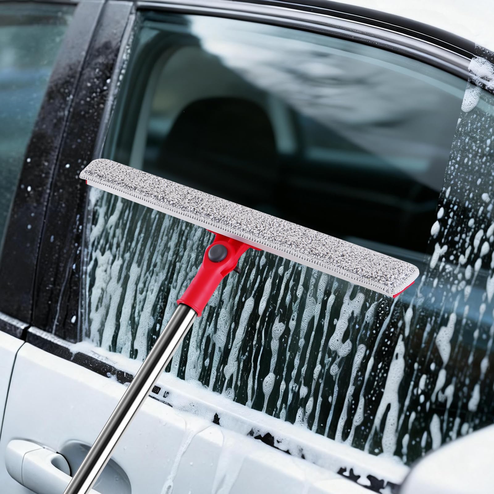 86.6" Window Squeegee for Home, Squeegee for Window Cleaning Kit with 6-Section Adjustable Long Handle, 16" & 12" Glass Scraper Squeegee for Shower