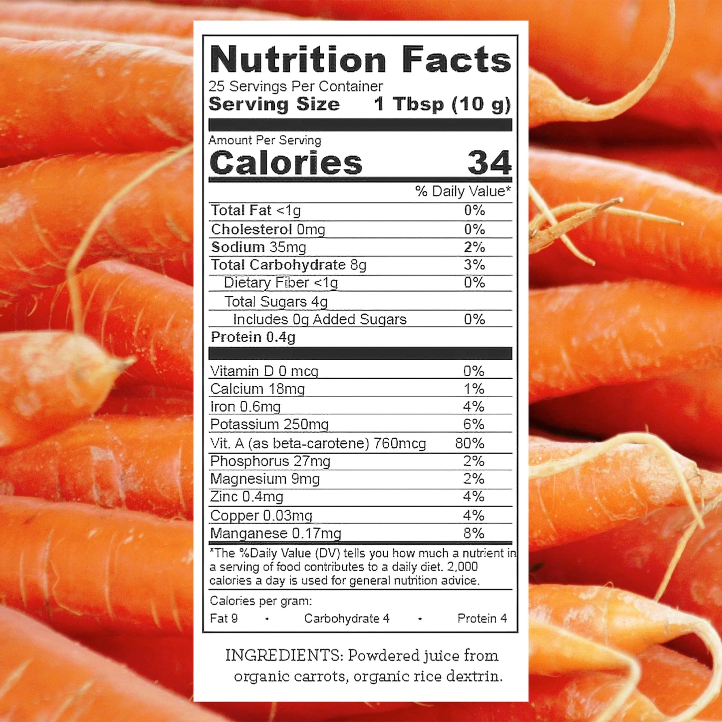 Hallelujah Diet Max Organic Carrot Juice Powder - Made with Pure Organic Carrot Juice, No Artificial Sweeteners, Vegan, Gluten Free, 8.8oz