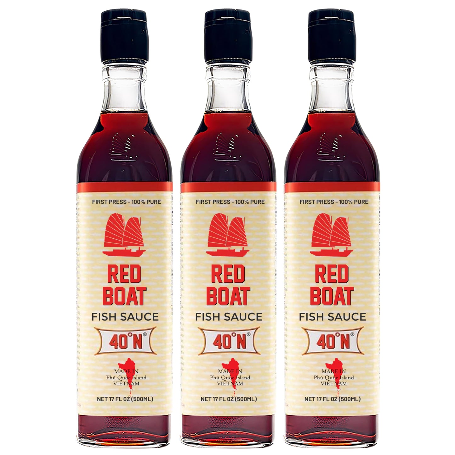 Red Boat Fish Sauce | Premium 40°N Fish Sauce made with just 2 ingredients in Vietnam | Keto, Paleo & Whole 30 | Sugar free | 17 fl oz (Pack of 3)