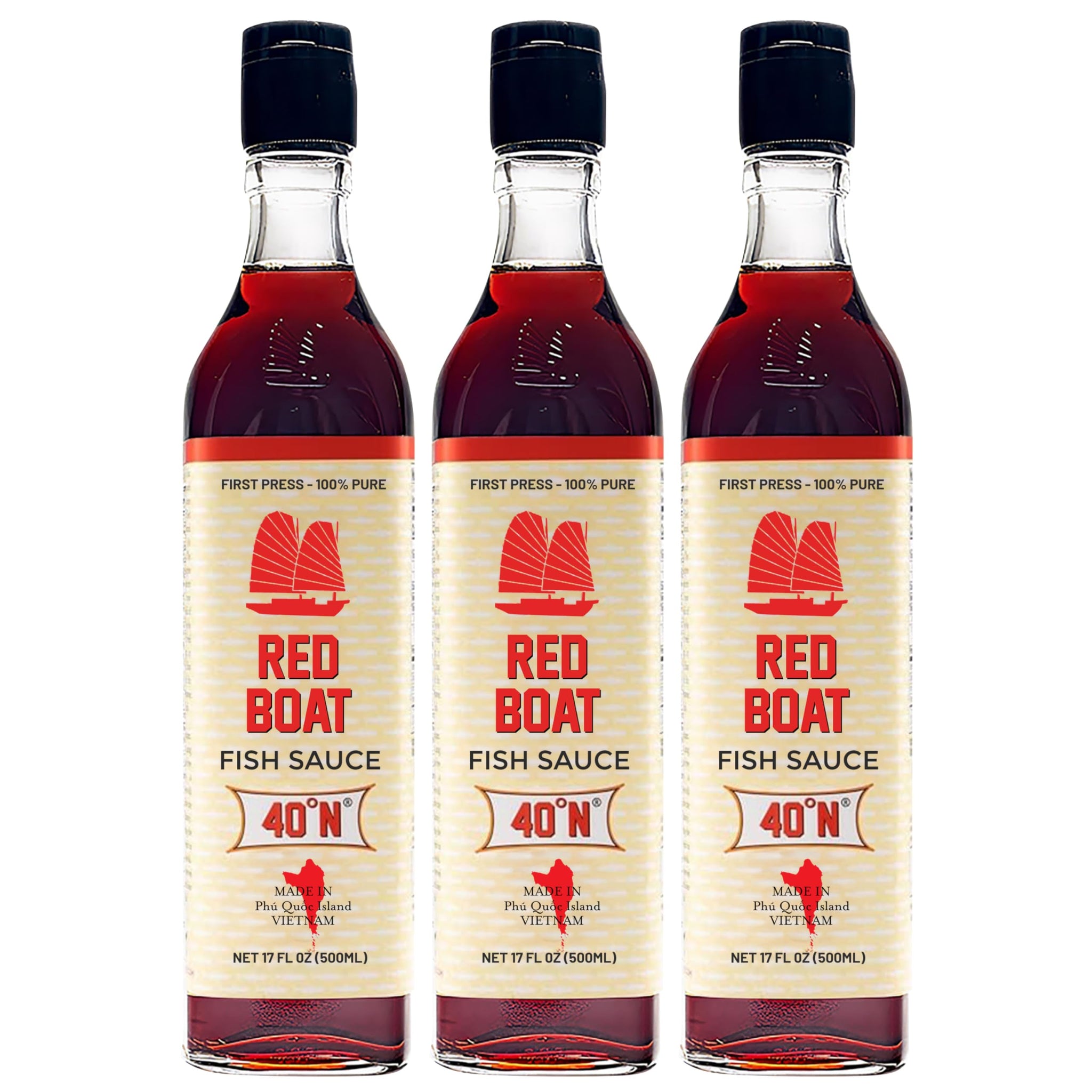 Red Boat Fish Sauce | Premium 40°N Fish Sauce made with just 2 ingredients in Vietnam | Keto, Paleo & Whole 30 | Sugar free | 17 fl oz (Pack of 3)