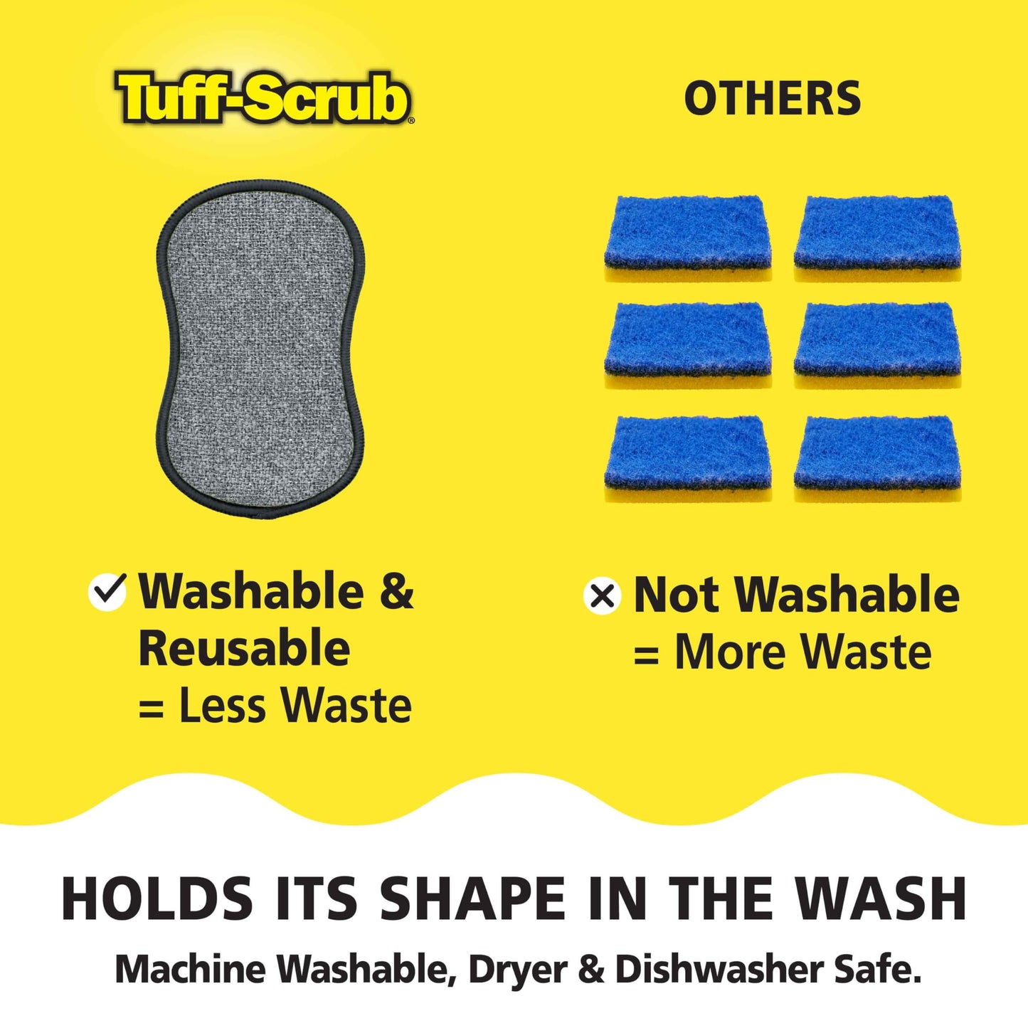 Original Scrub-N-Wipe Pad by Tuff-Scrub, 6-Pack, Microfiber, Multi-Surface, Non-Scratch, Dual-Sided, Scrubber for Dishes, Sinks, Non-Stick Cookware