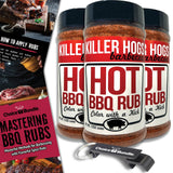 Killer Hogs Hot BBQ Rub Premium Barbecue Rub & Seasoning 3 pk (36 oz) + Guide & Bottle Opener (5 Items)!