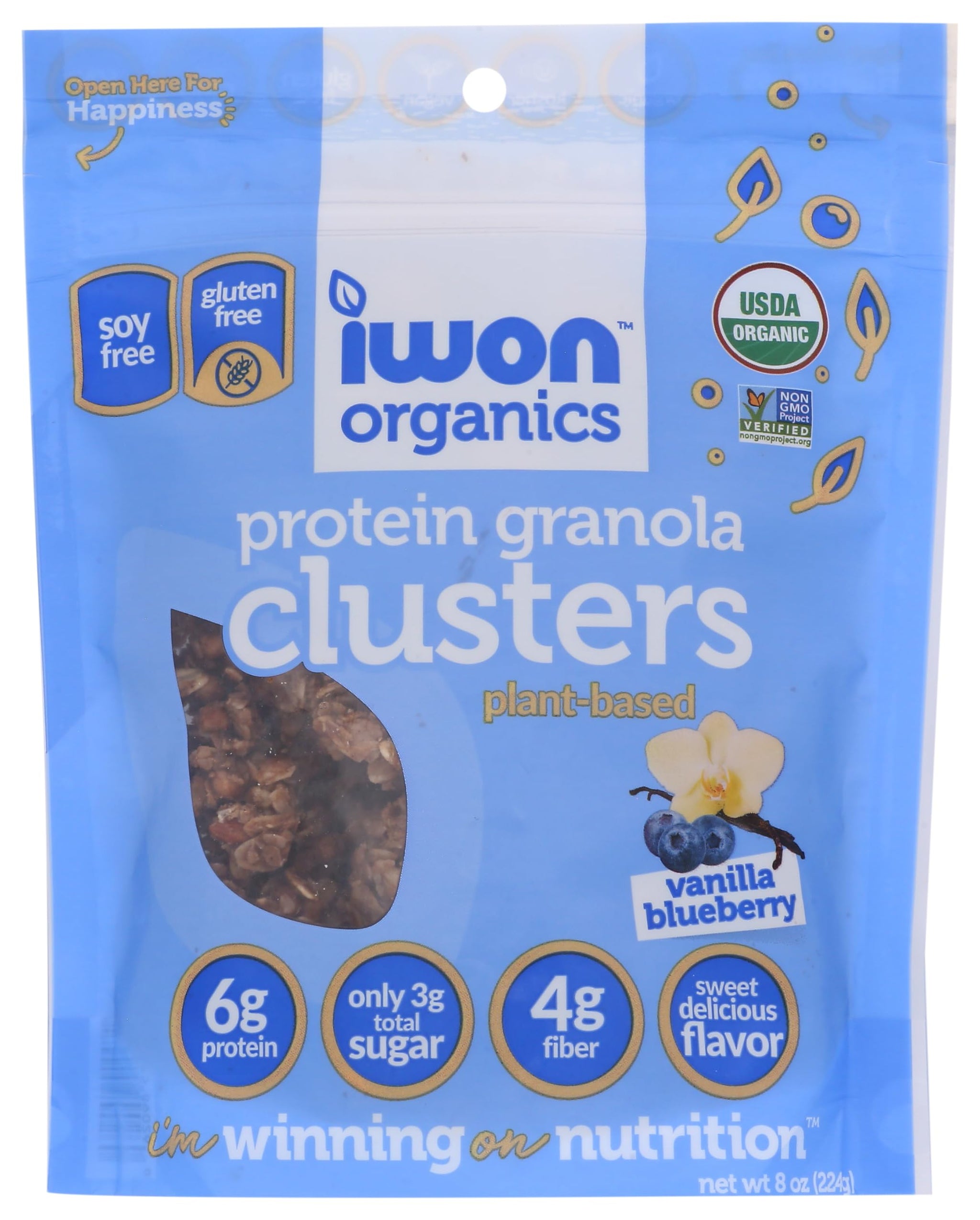 Iwon Organics Organic Vanilla Blueberry Granola Clusters, 224 GR