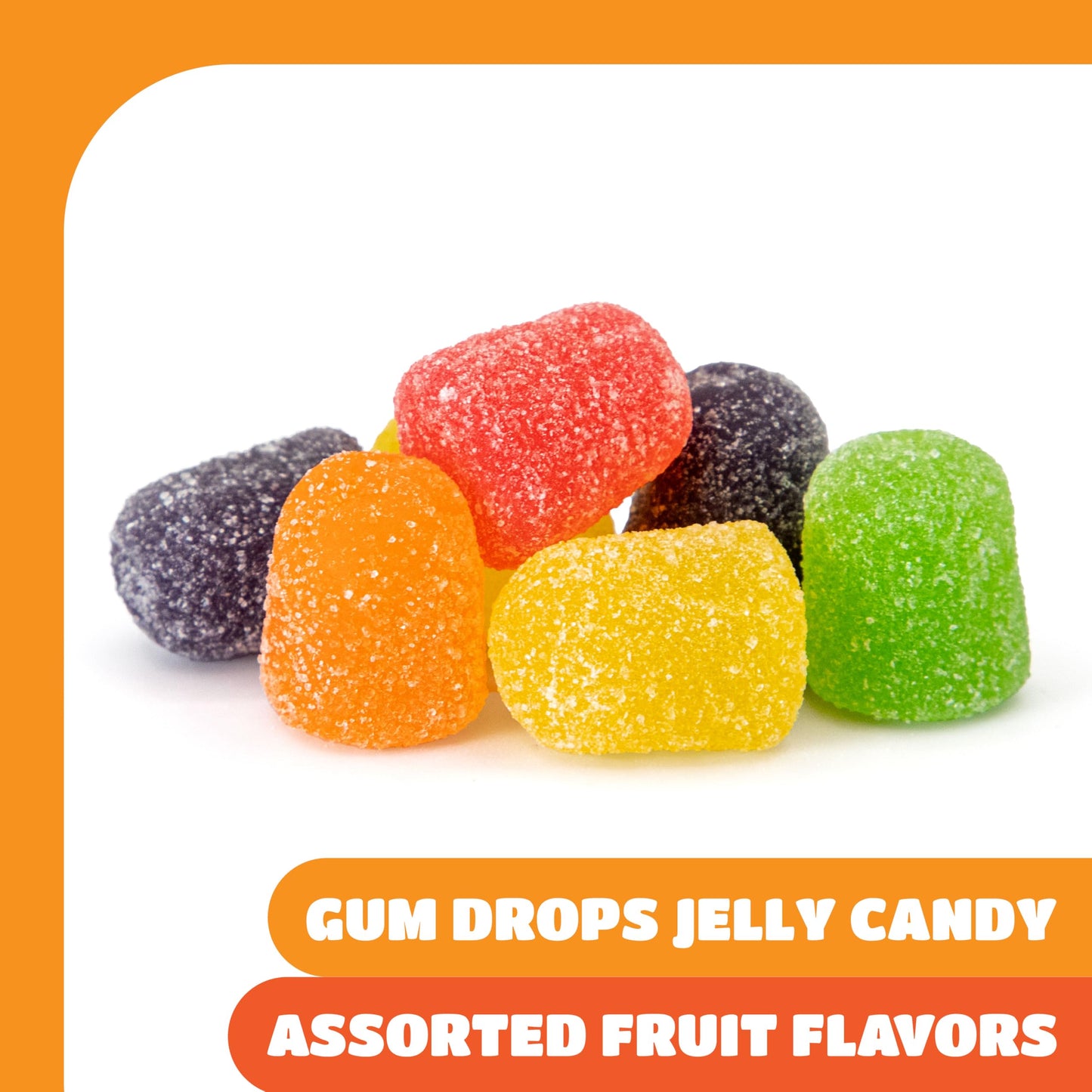 Gum Drops - 2 Pound Bulk Pack - Jelly Candy - Assorted Fruit Flavors - Christmas Candy for Holiday Snaking, Baking, and Gifting - Grape, Lime, Orange