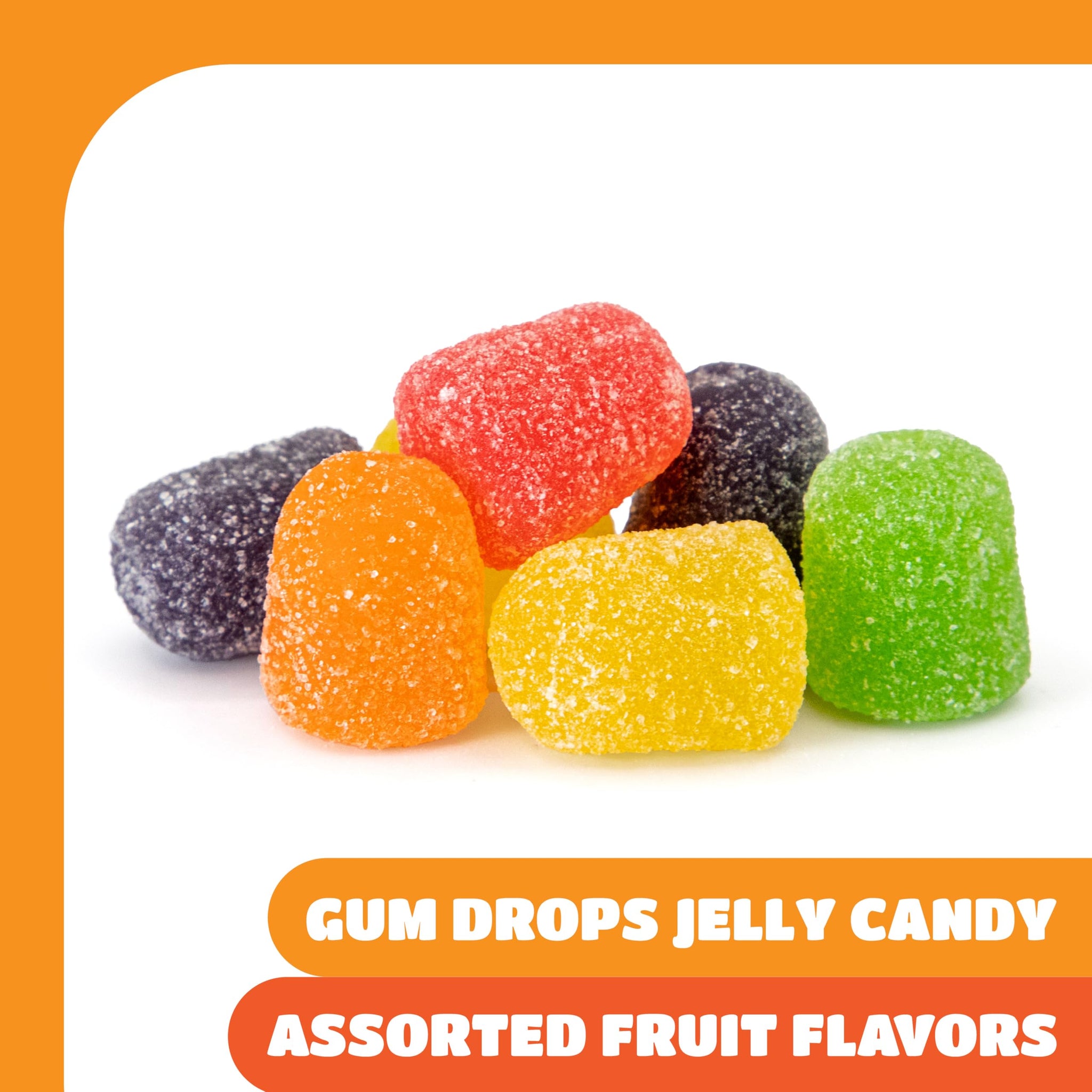 Gum Drops - 2 Pound Bulk Pack - Jelly Candy - Assorted Fruit Flavors - Christmas Candy for Holiday Snaking, Baking, and Gifting - Grape, Lime, Orange