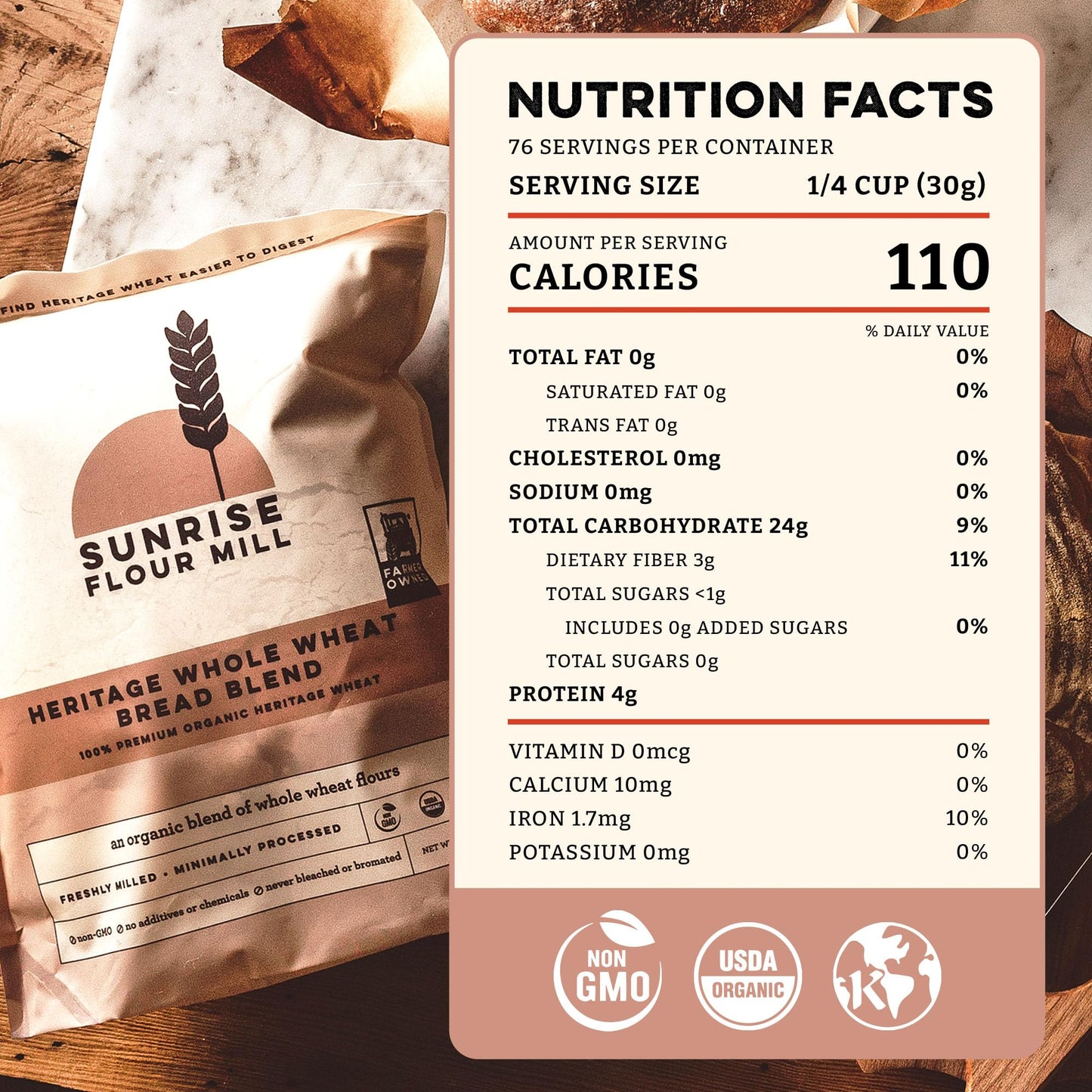 Sunrise Flour Mill Heritage Whole Wheat Bread Blend - 5 lb | USDA Organic All Purpose Flour Unbleached - Non-GMO, Kosher, Grown Without Glyphosate