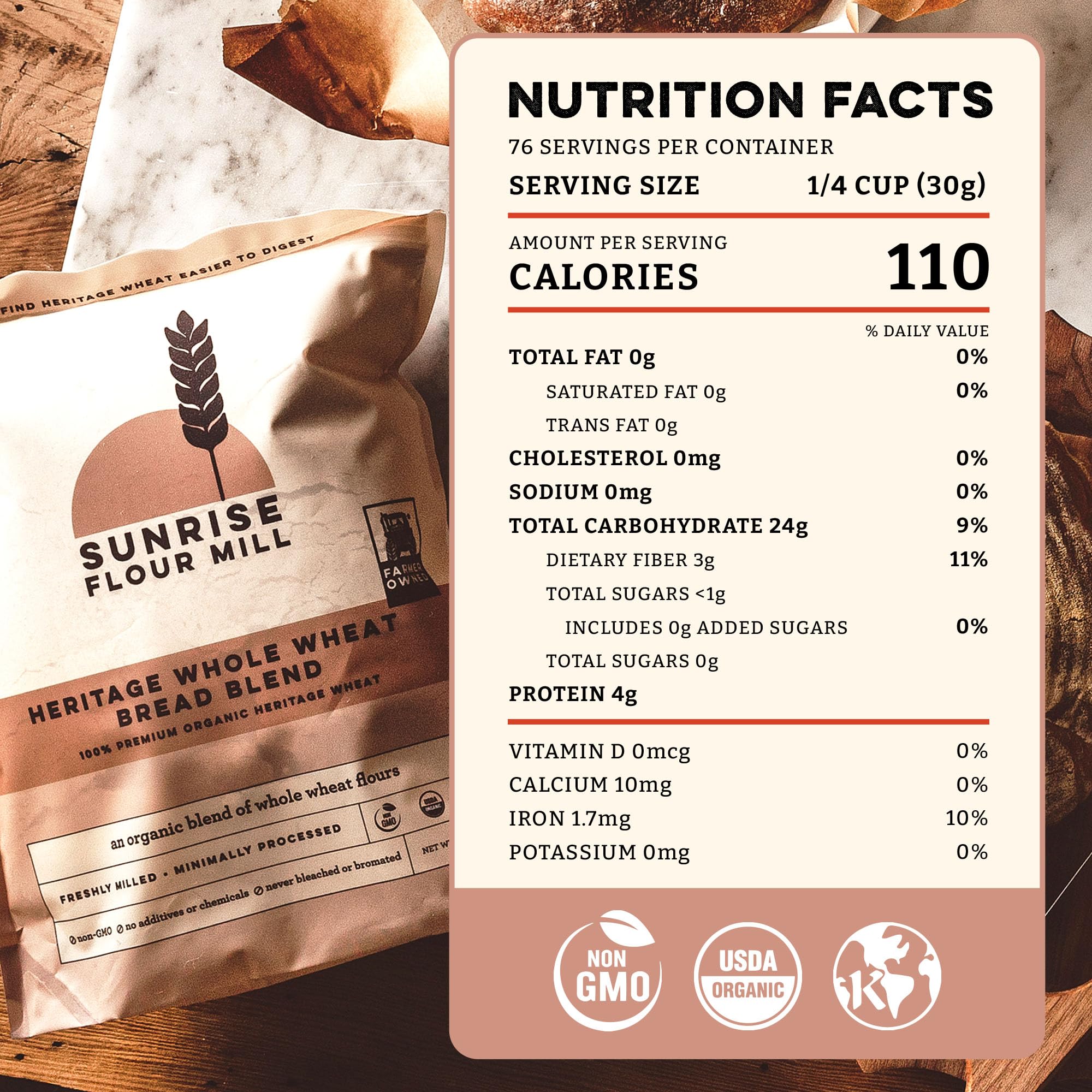 Sunrise Flour Mill Heritage Whole Wheat Bread Blend - 5 lb | USDA Organic All Purpose Flour Unbleached - Non-GMO, Kosher, Grown Without Glyphosate