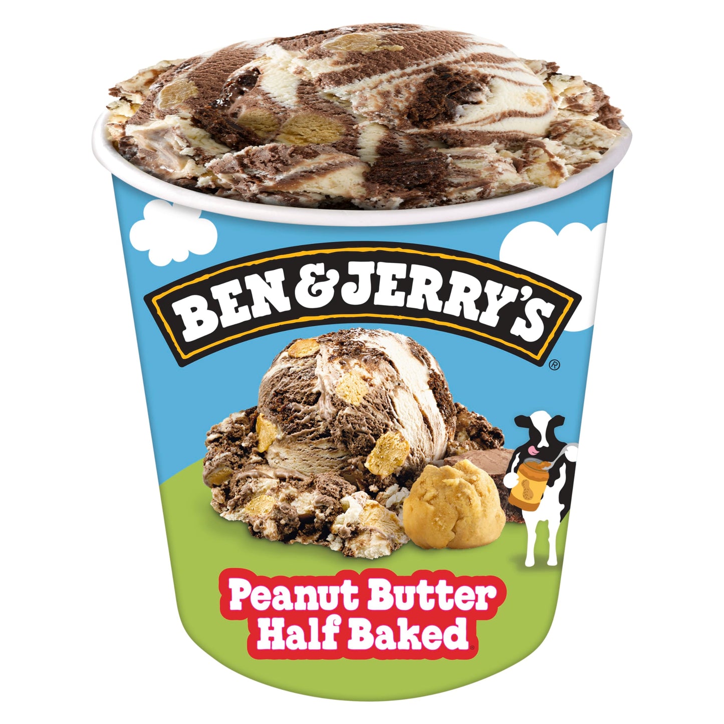 Ben & Jerry's Peanut Butter Half Baked Chocolate & Peanut Butter Ice Cream Pint Non-GMO 16 oz