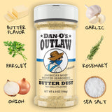 Dan-O's Outlaw Seasoning 6 Bottle Set- Butter Dust, Butter Steak, Spicy BBQ, Sweet Caribbean, Sweet & Tangy BBQ, and Blackened Bloody Mary Seasoning