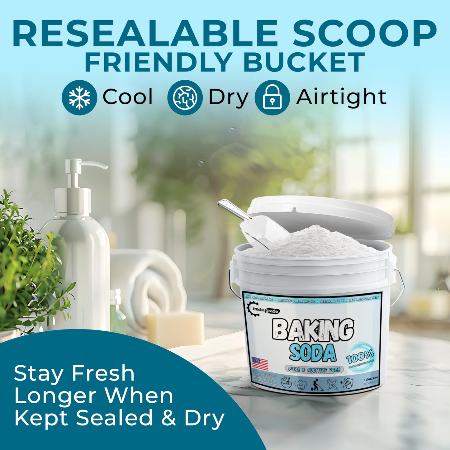 TradeGrade Pure Baking Soda Powder (1 Gallon) Food-Grade Sodium Bicarbonate Powder for Cooking, Cleaning & Deodorizing