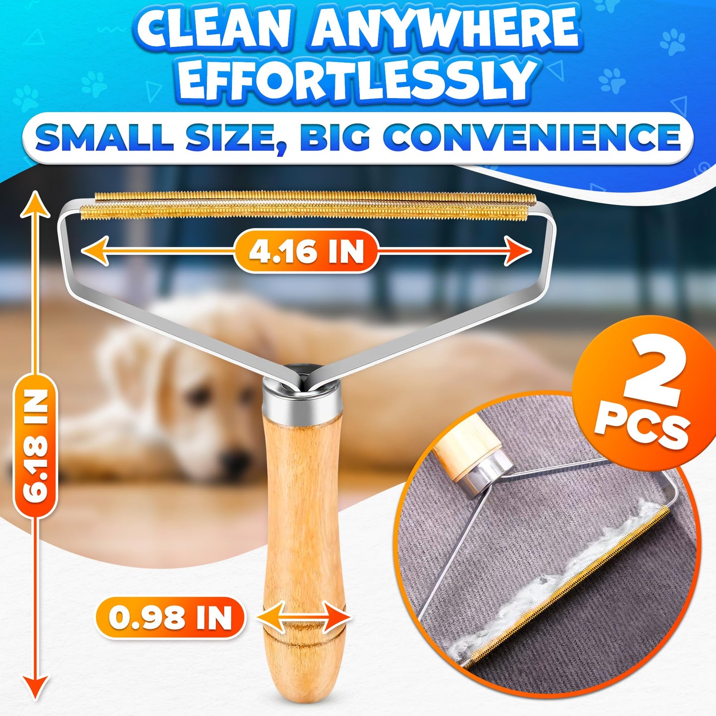 Pet Hair Removers 2 Pack Reusable Metal Lint Remover Tool - Durable Pet Hair Remover Tool with Wooden Handle | Portable Fabric Shaver Fuzz Cleaner
