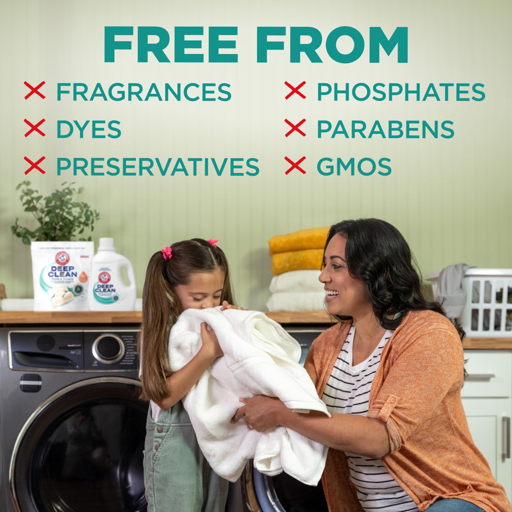 ARM & HAMMER Deep Clean Free & Clear Laundry Detergent Power Paks, Free of Dyes and Perfumes, Dermatologist Tested, 32 Count