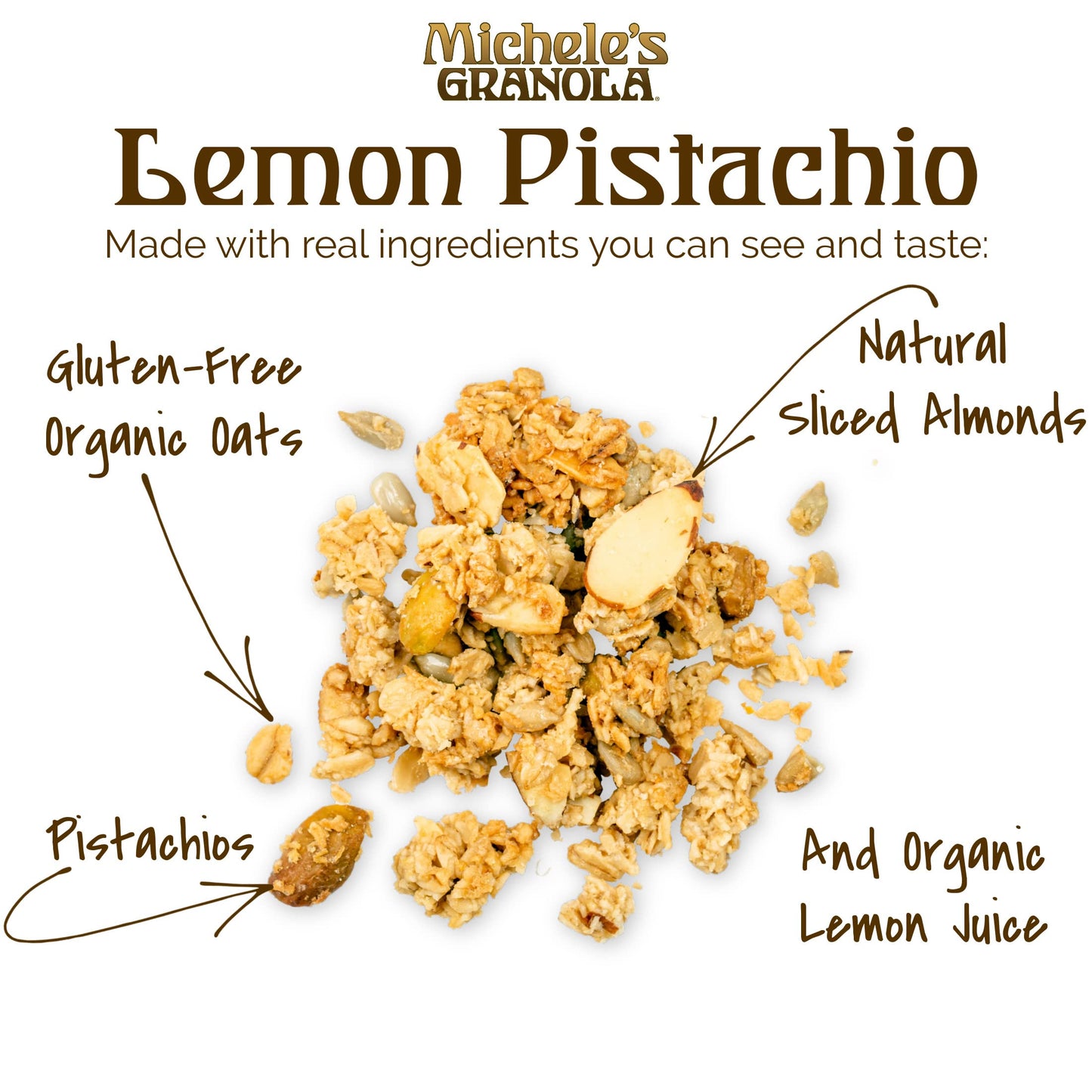 Michele's Granola Lemon Pistachio, Gluten Free & Non-GMO, 12 Ounce, Pack of 6