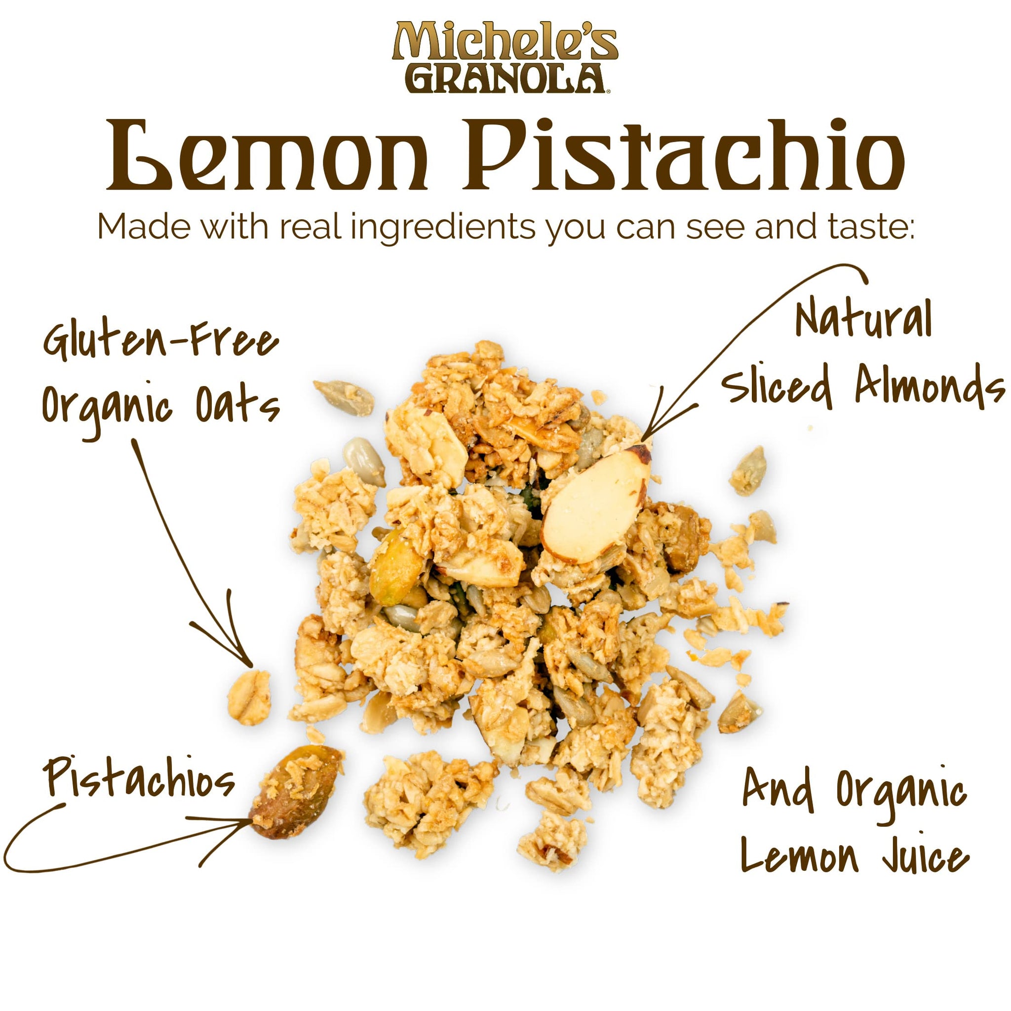 Michele's Granola Lemon Pistachio, Gluten Free & Non-GMO, 12 Ounce, Pack of 6