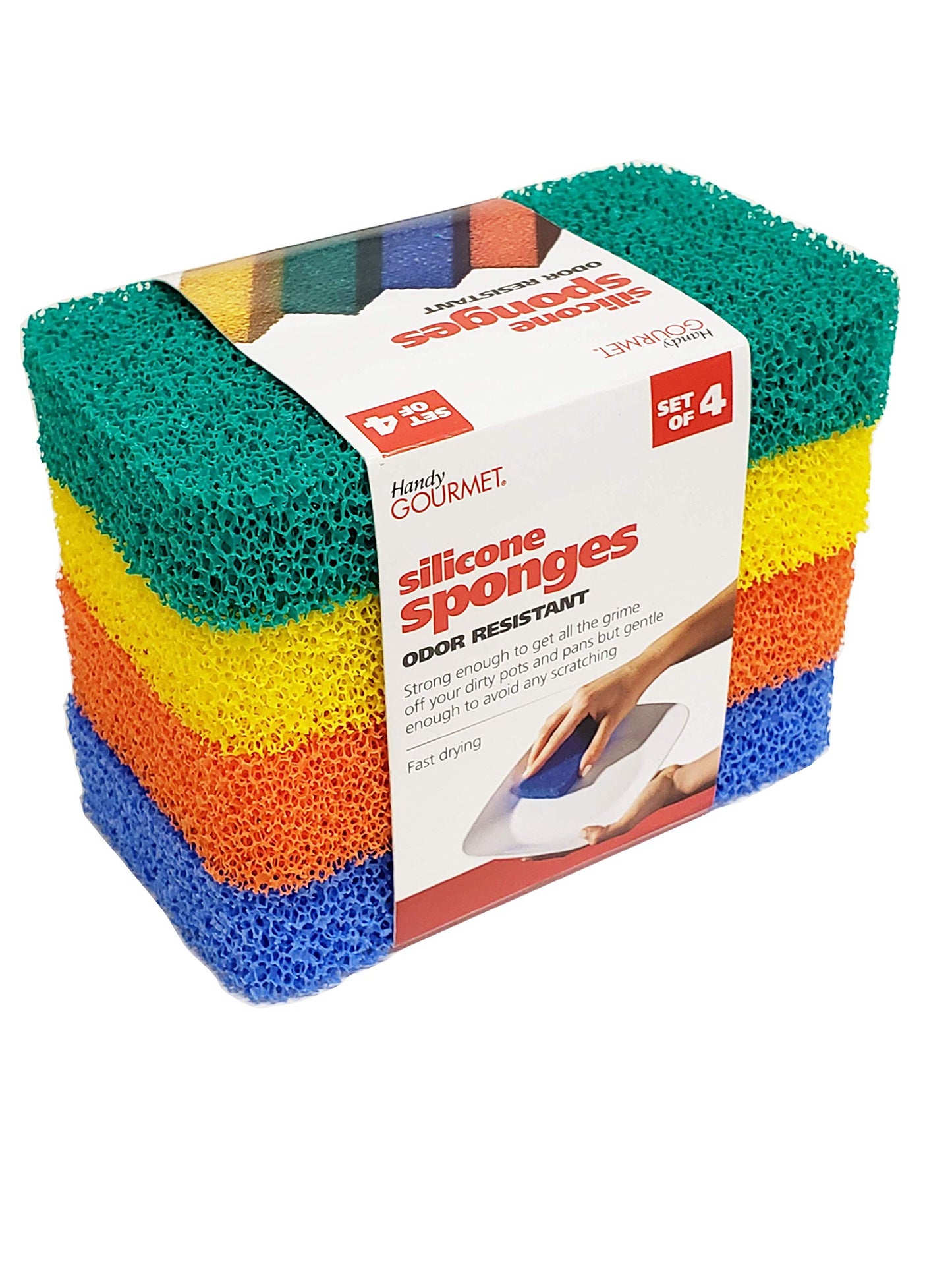 Handy Gourmet Silicone Sponges Kitchen and Dish Scrubber, Fragrance, Mildew, Odor Free, Multi (JB8489S3) (Set of 4)